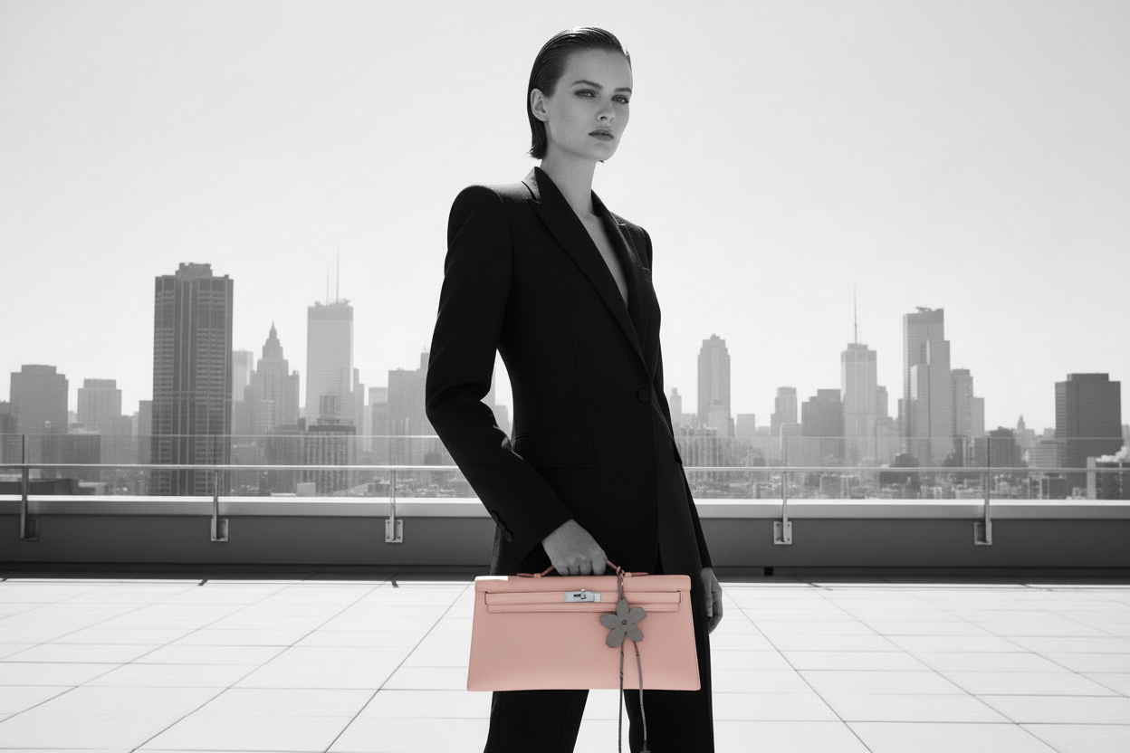 Hermès Kelly Longue Rose Dragee Evergrain with Palladium Hardware