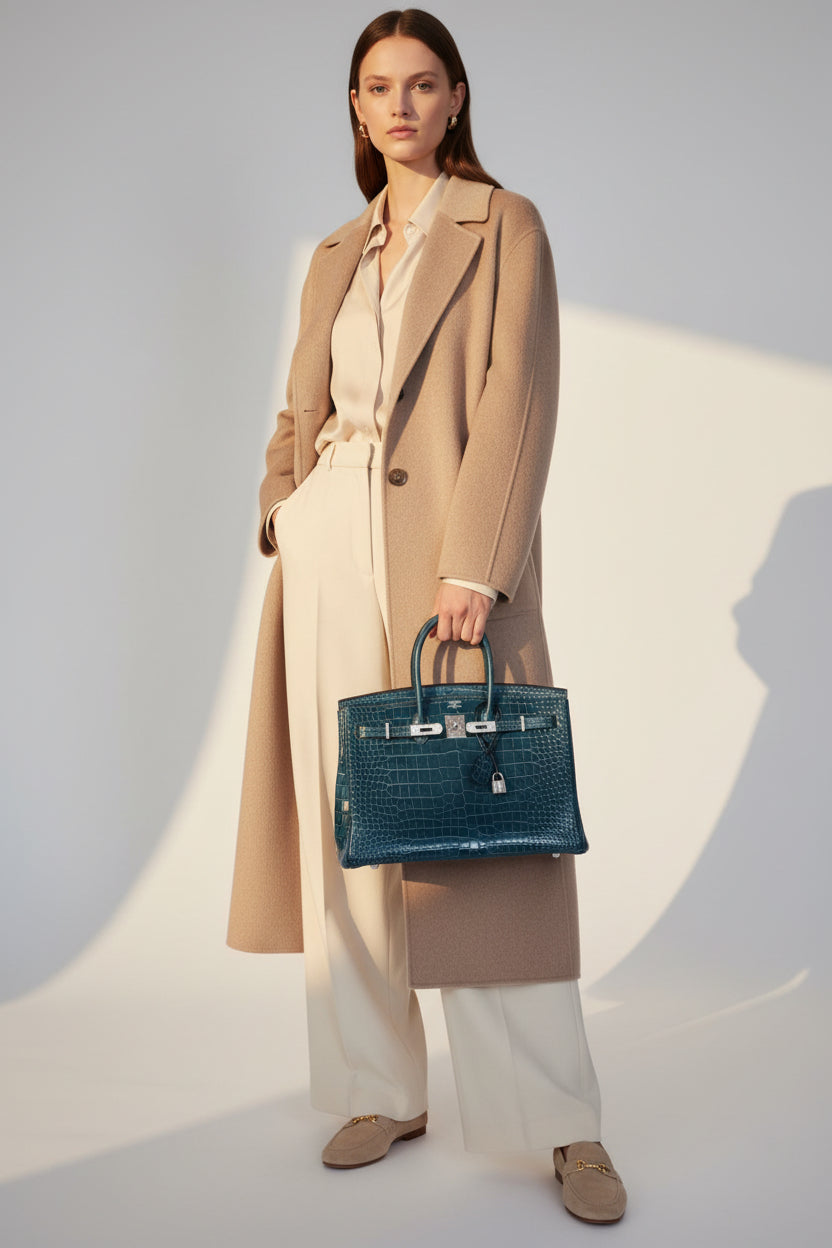 Hermès Birkin 35 Bleu Roi Shiny Porosus Crocodile 18K White Gold Diamond Hardware