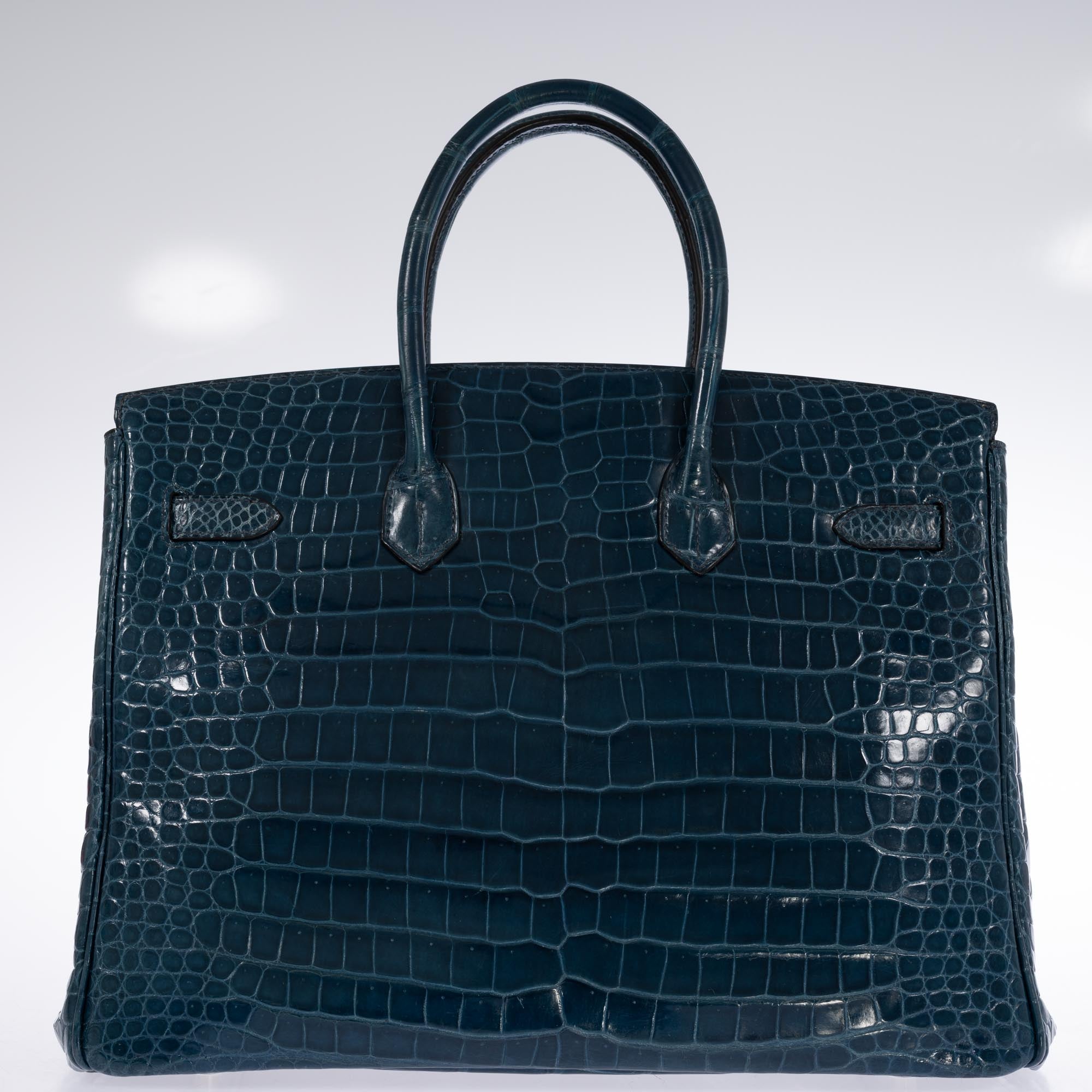Hermès Birkin 35 Bleu Roi Shiny Porosus Crocodile 18K White Gold Diamond Hardware