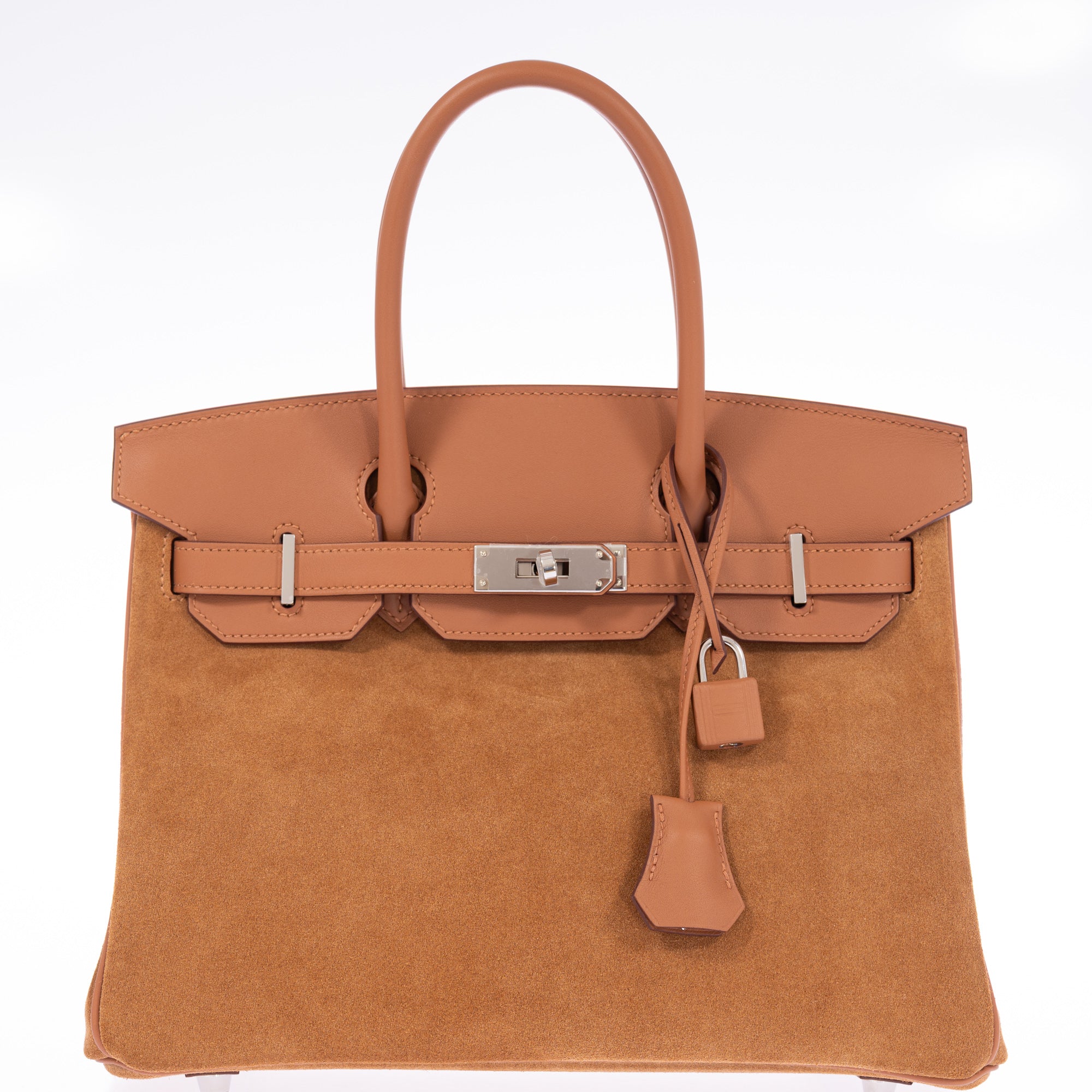 Hermès Birkin 30 Grizzly Chamois Veau Doblis Suede and Alezan Swift with Palladium Hardware
