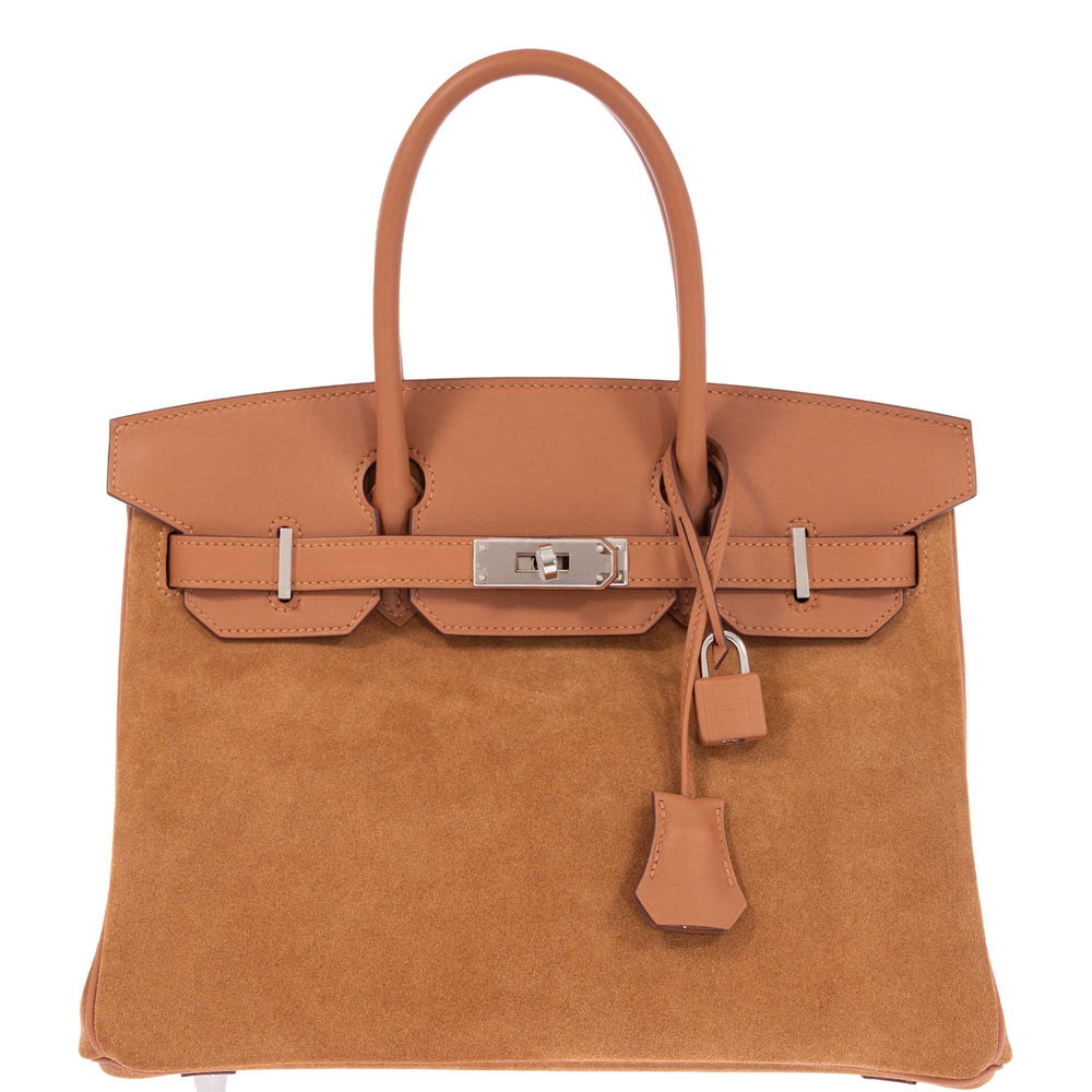 Hermès Birkin 30 Grizzly Chamois Veau Doblis Suede and Alezan Swift with Palladium Hardware
