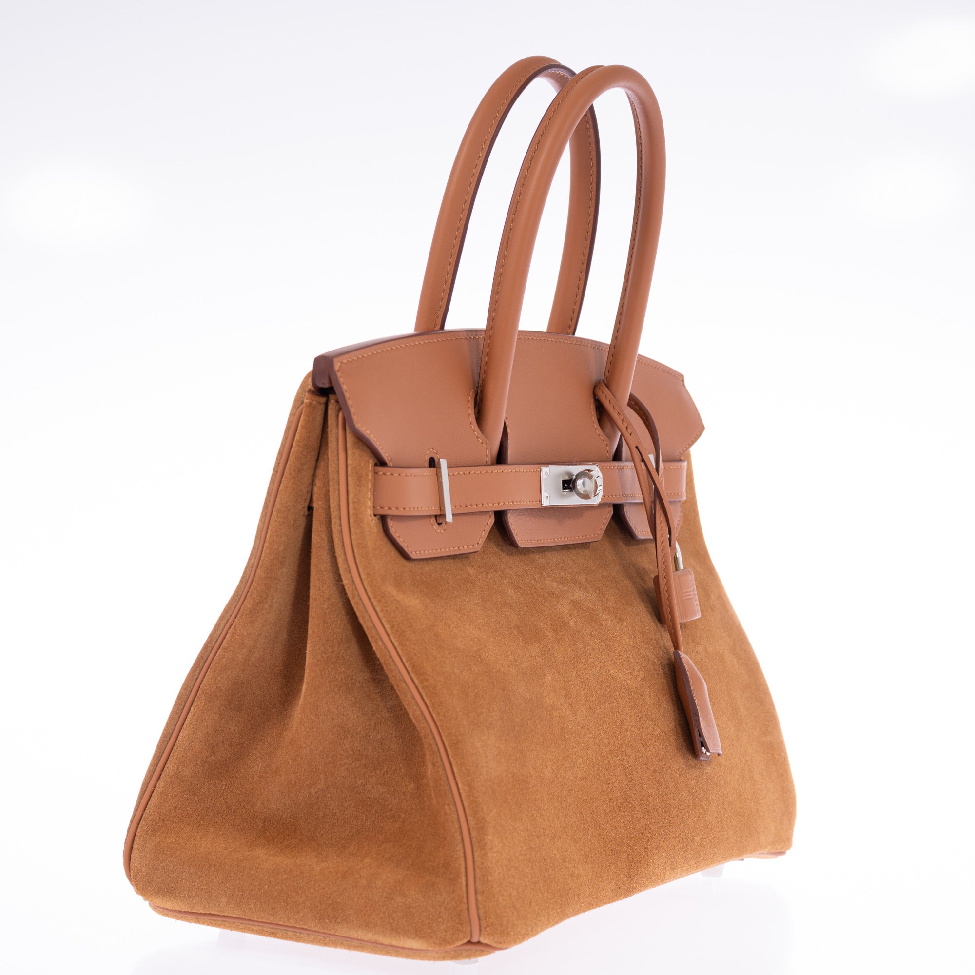 Hermès Birkin 30 Grizzly Chamois Veau Doblis Suede and Alezan Swift with Palladium Hardware