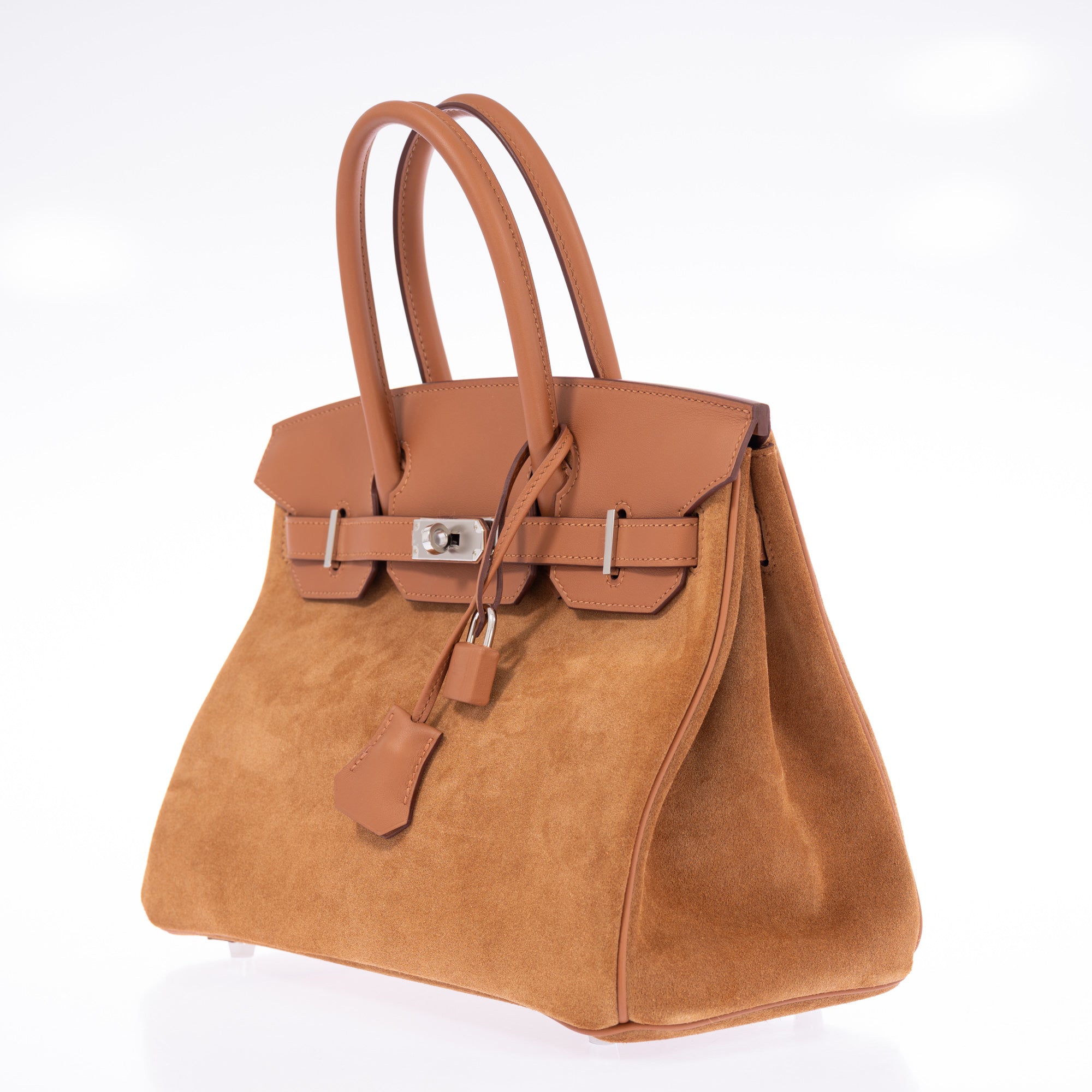 Hermès Birkin 30 Grizzly Chamois Veau Doblis Suede and Alezan Swift with Palladium Hardware