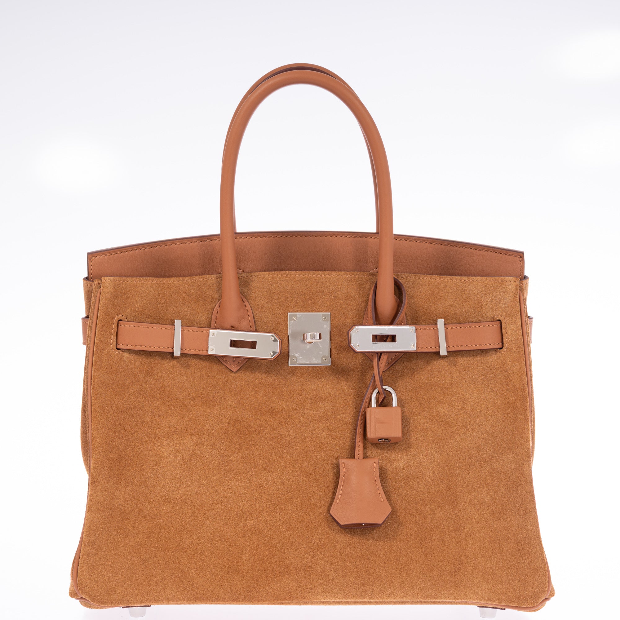 Hermès Birkin 30 Grizzly Chamois Veau Doblis Suede and Alezan Swift with Palladium Hardware