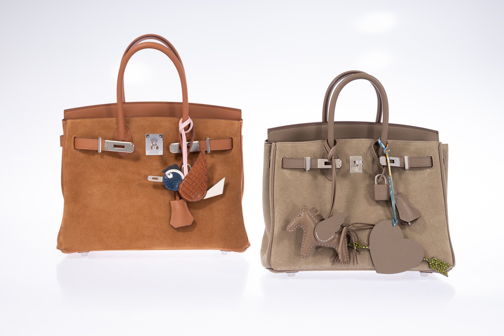 Hermès Birkin 30 Grizzly Chamois Veau Doblis Suede and Alezan Swift with Palladium Hardware