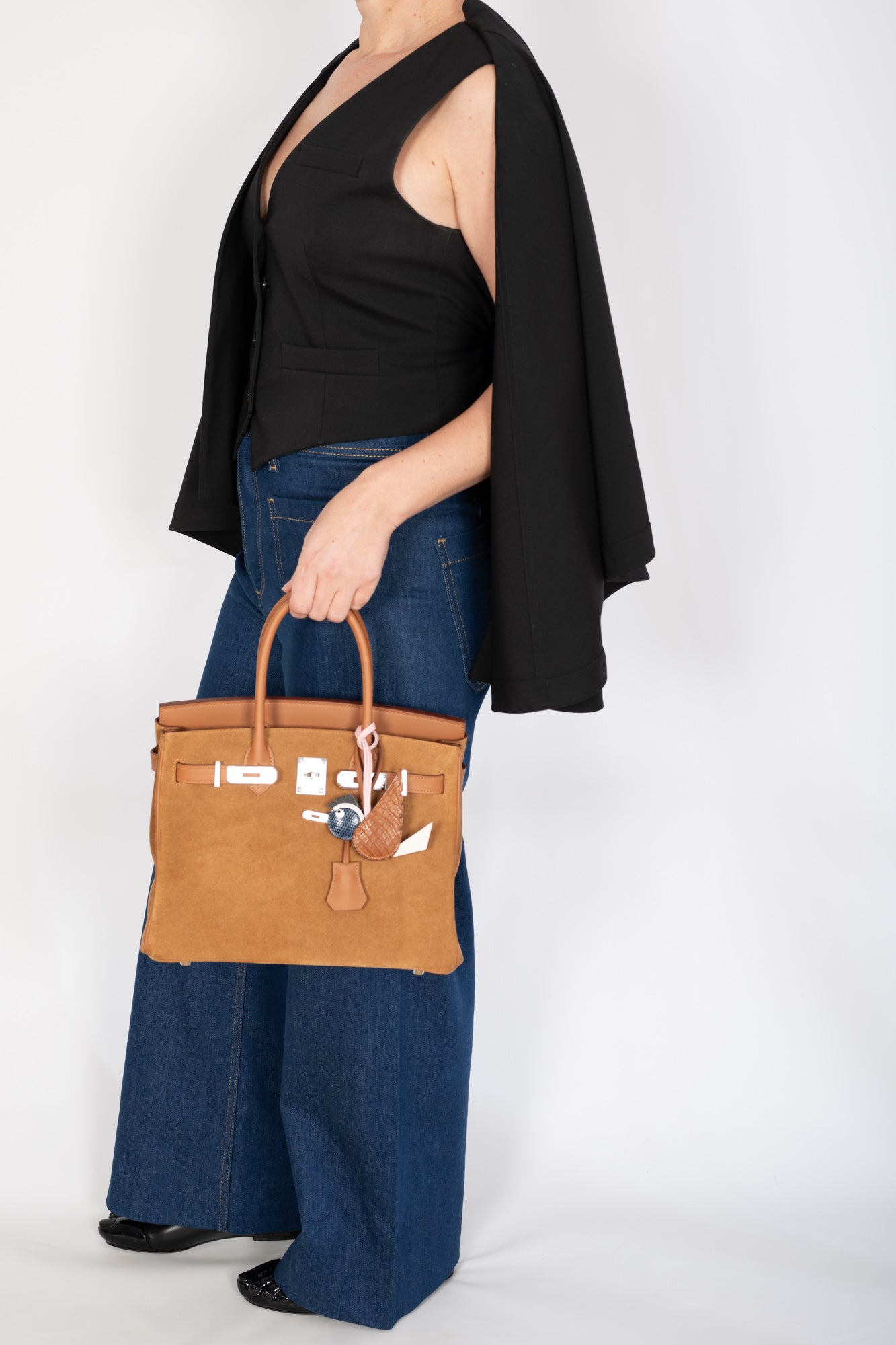 Hermès Birkin 30 Grizzly Chamois Veau Doblis Suede and Alezan Swift with Palladium Hardware