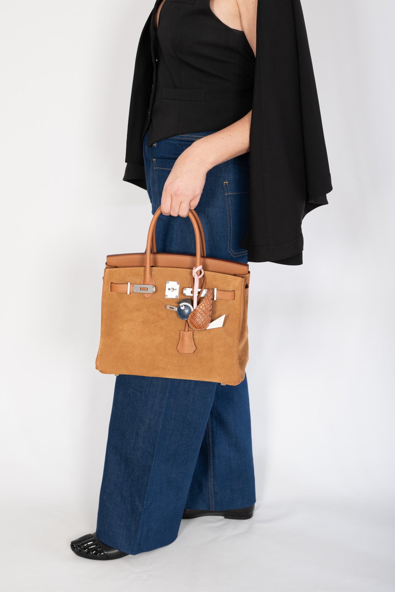 Hermès Birkin 30 Grizzly Chamois Veau Doblis Suede and Alezan Swift with Palladium Hardware