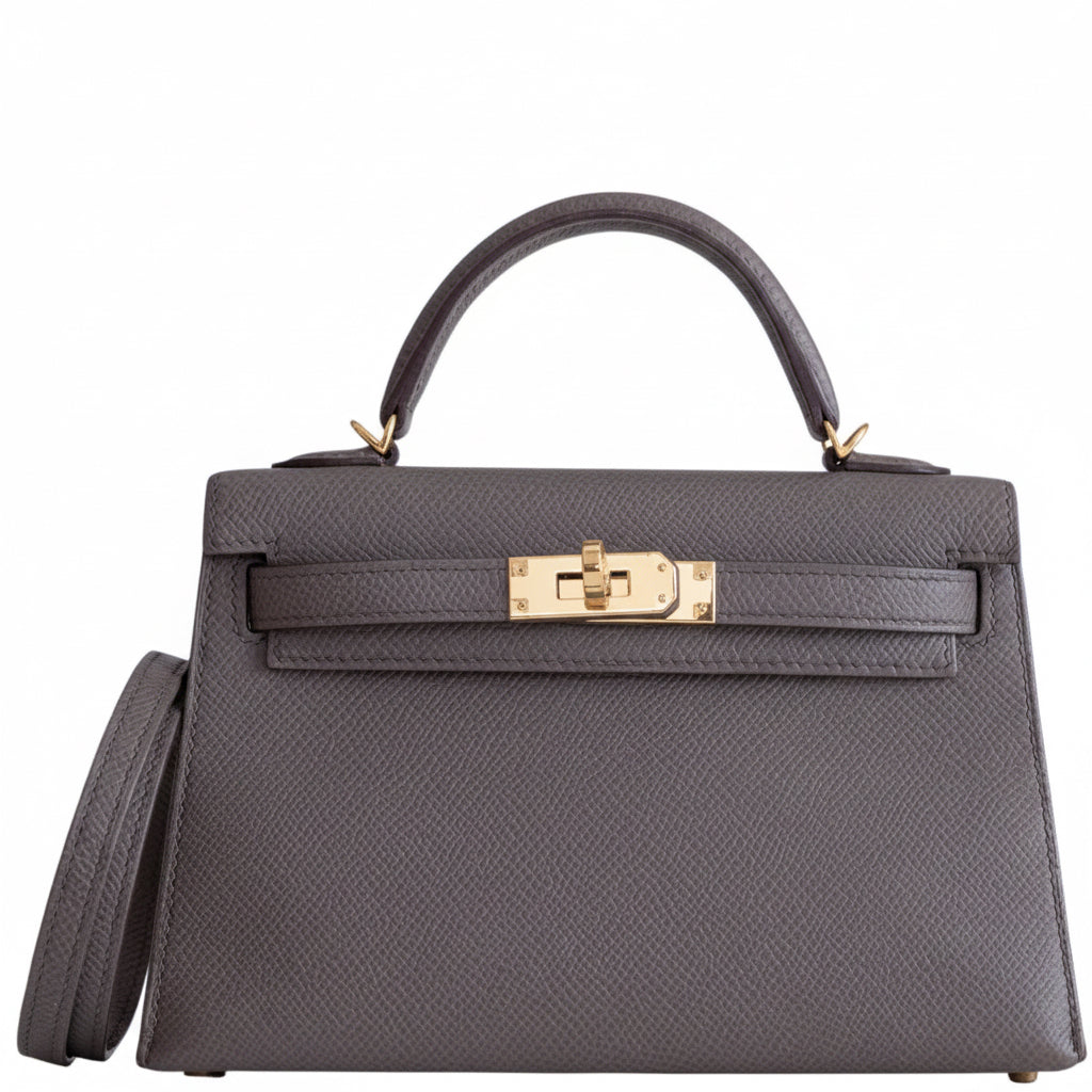 Hermès Mini Kelly II Sellier Etain Epsom Gold Hardware