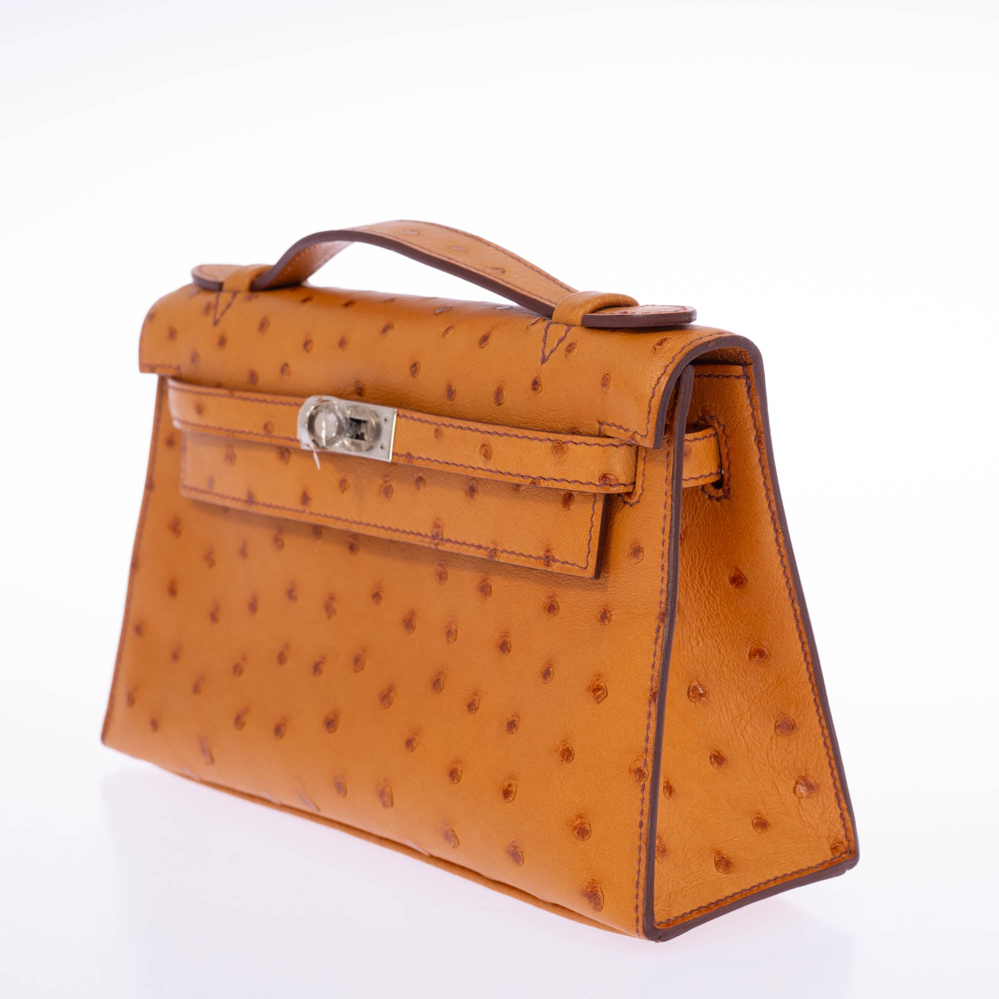 Hermès Kelly Pochette Gold Ostrich Palladium Hardware