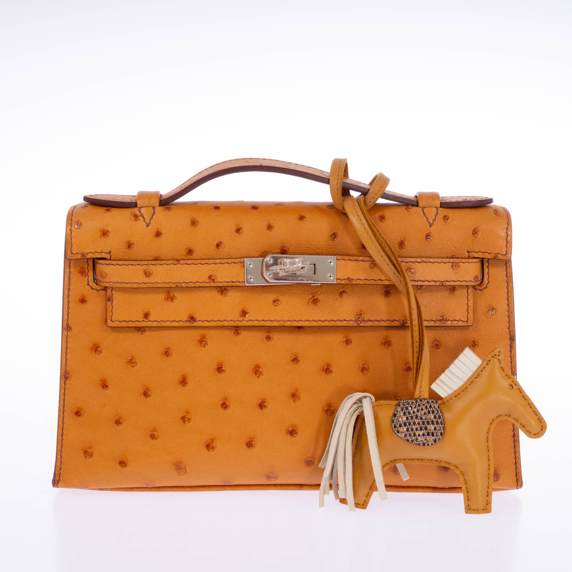 Hermès Kelly Pochette Gold Ostrich Palladium Hardware