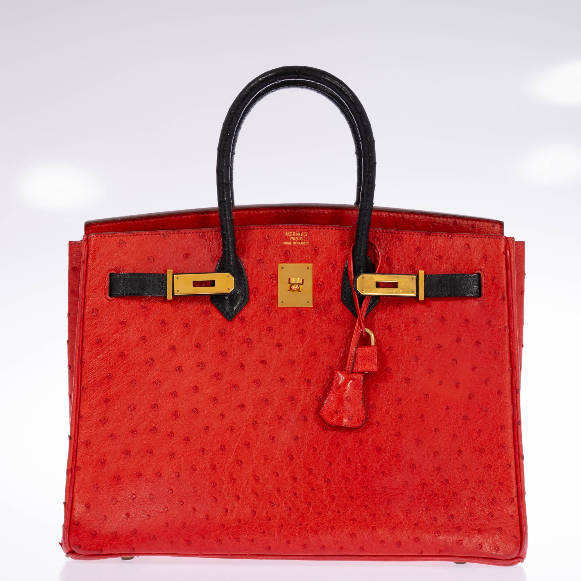 Hermès Birkin 35 Rouge Vif Noir Ostrich Gold Hardware