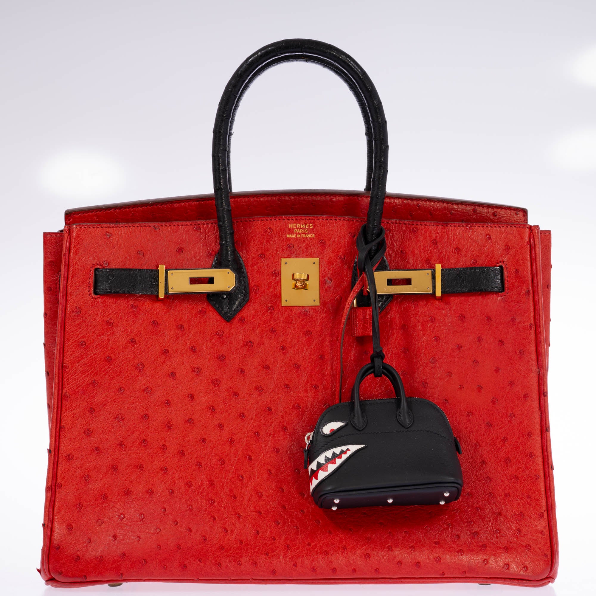 Hermès Birkin 35 Rouge Vif Noir Ostrich Gold Hardware