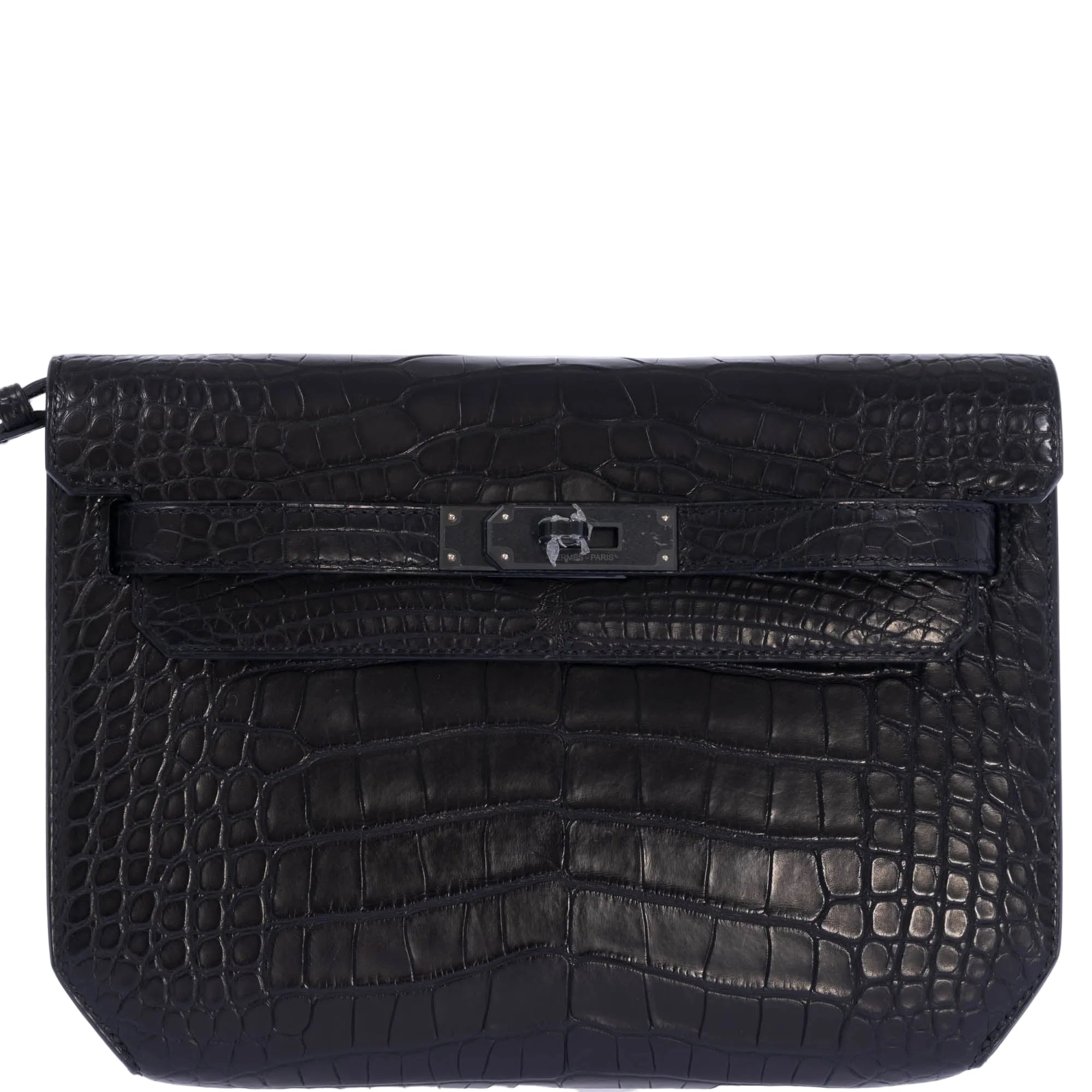 Hermès Kelly Dépêches Pochette 25 Black Matte Alligator PVD Hardware