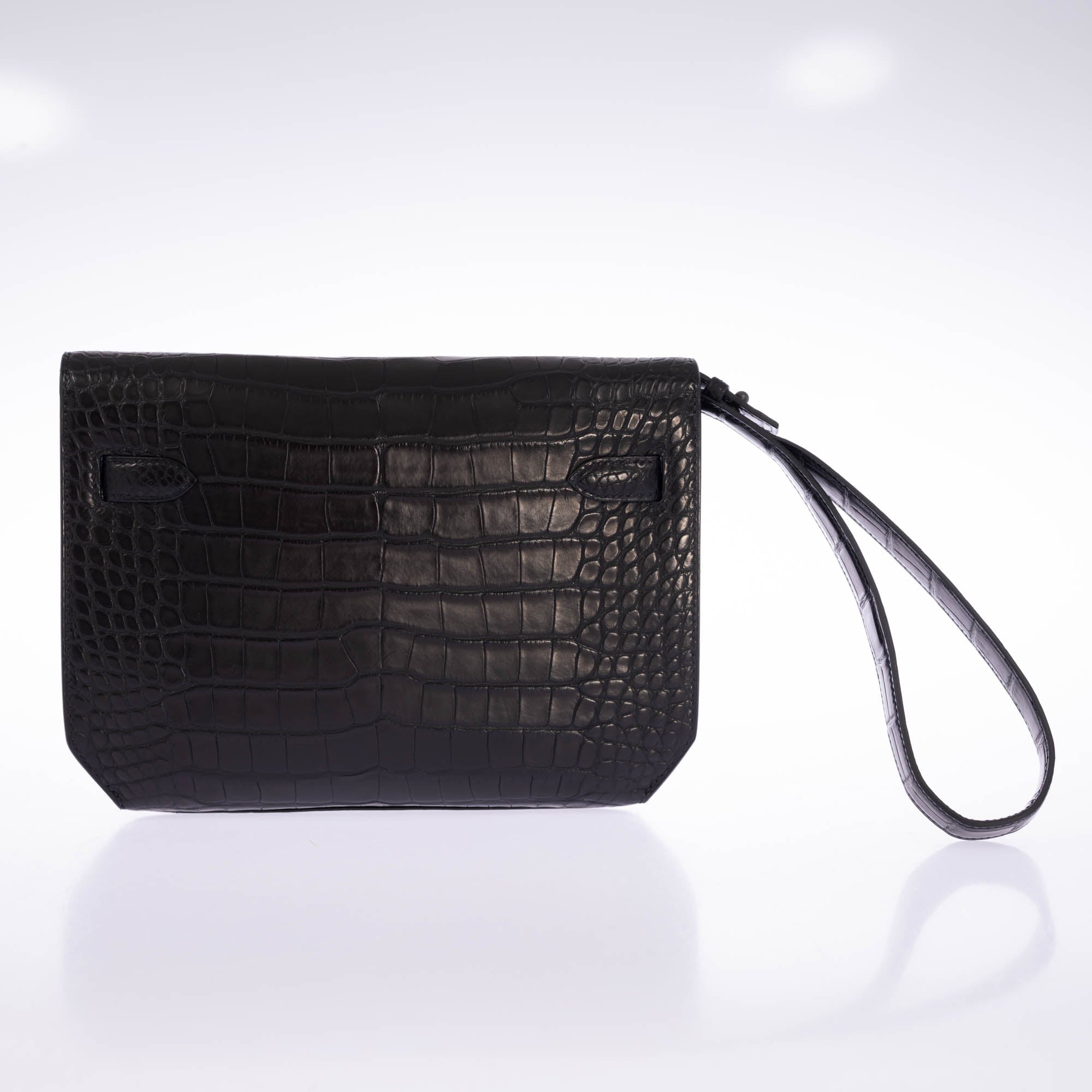 Hermès Kelly Dépêches Pochette 25 Black Matte Alligator PVD Hardware