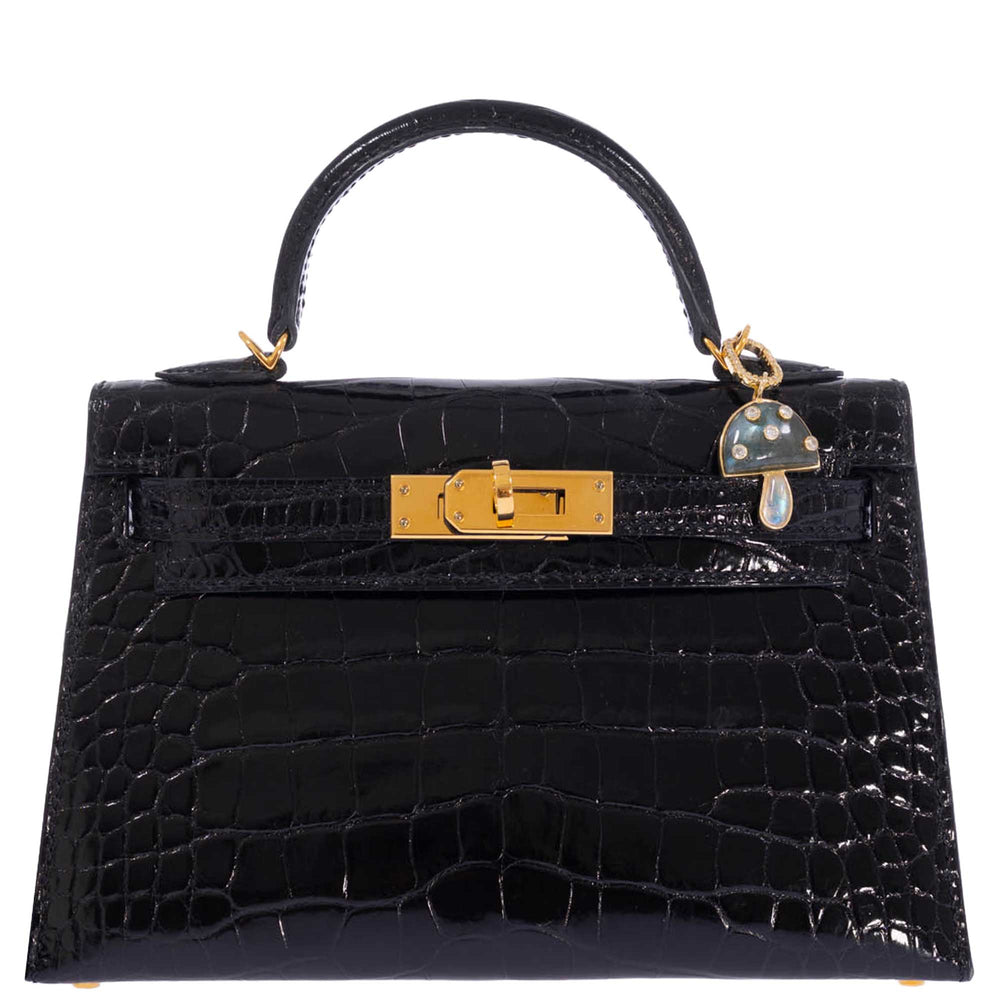 Hermès Kelly 20 Mini II Sellier Black Shiny Alligator Gold Hardware