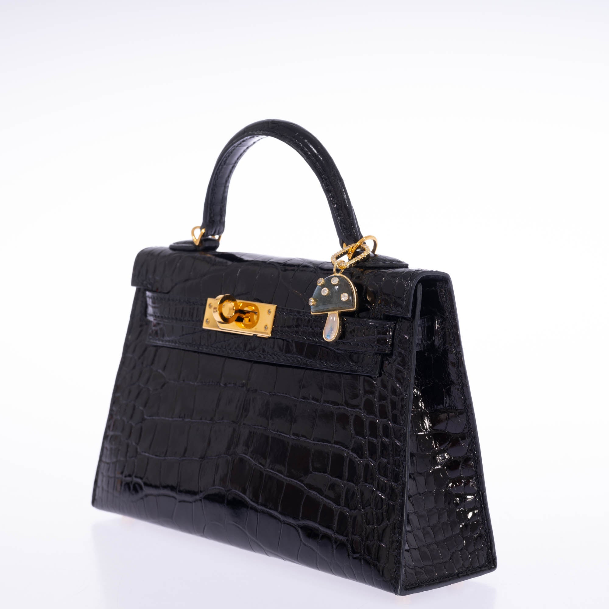 Hermès Kelly 20 Mini II Sellier Black Shiny Alligator Gold Hardware