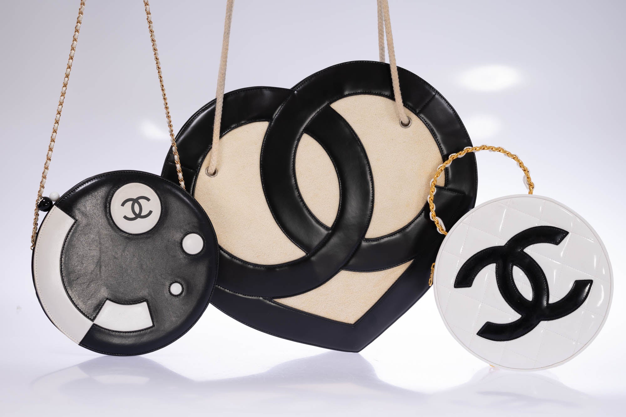 Chanel Jumbo Heart Tote Cream Terry Cloth and Black Lambskin Silver Hardware