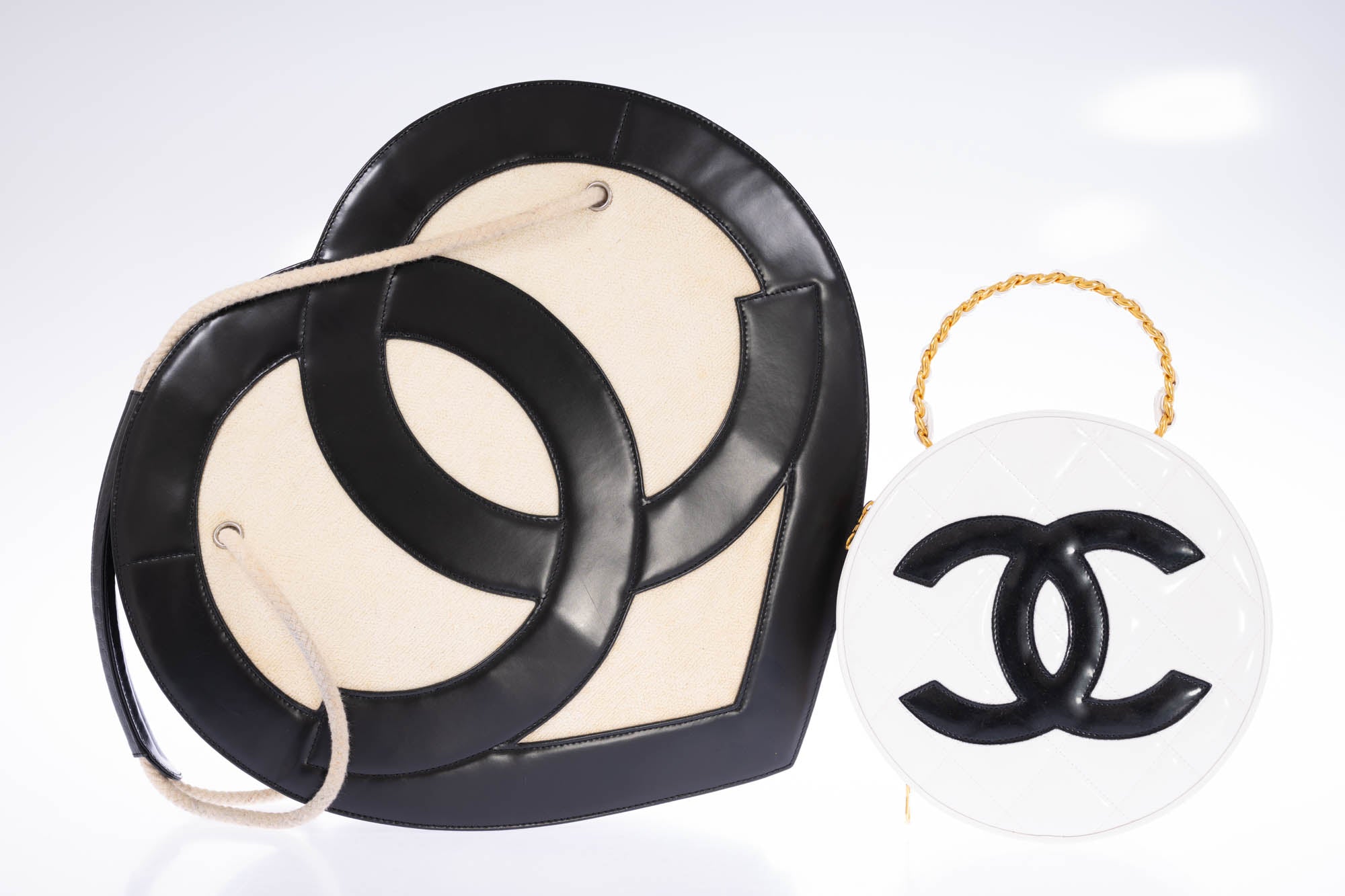 Chanel Jumbo Heart Tote Cream Terry Cloth and Black Lambskin Silver Hardware