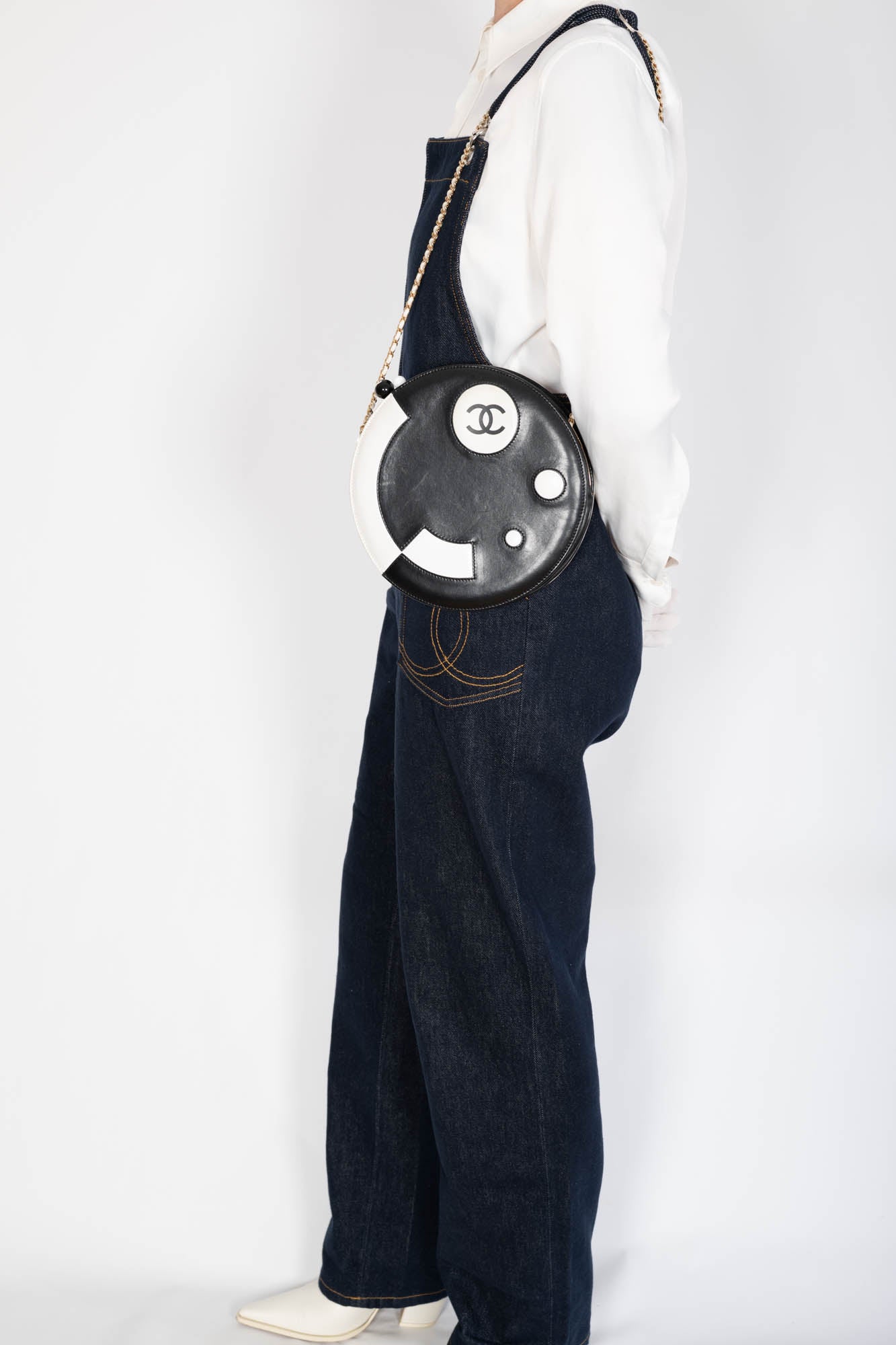 Chanel Disc Bag Black and White Lambskin Gold Hardware
