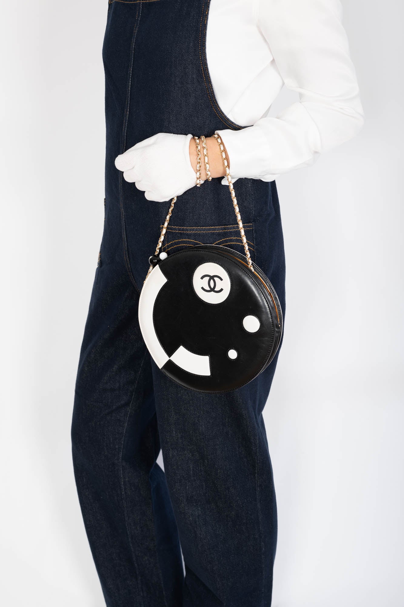 Chanel Disc Bag Black and White Lambskin Gold Hardware