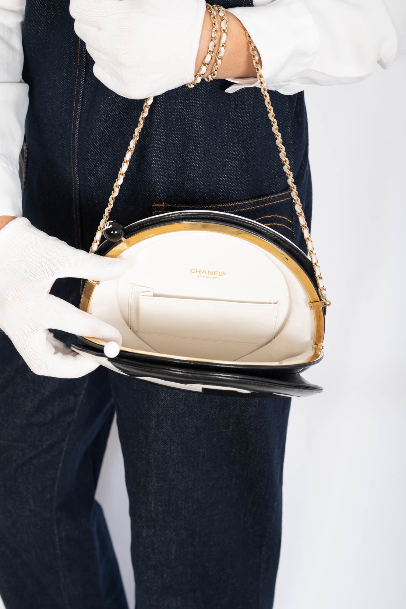 Chanel Disc Bag Black and White Lambskin Gold Hardware
