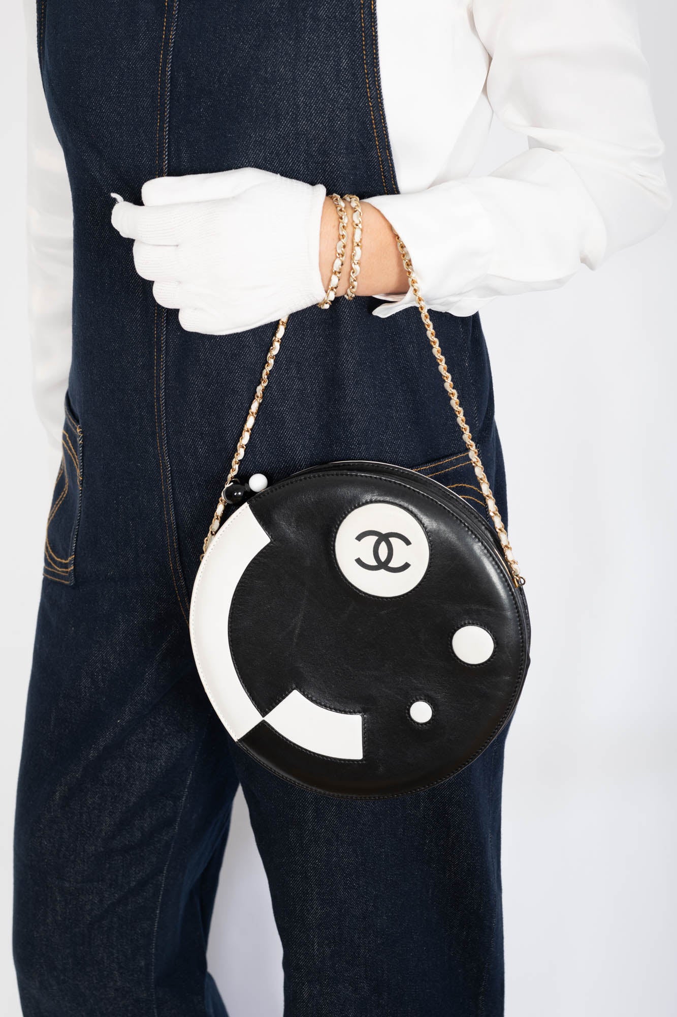 Chanel Disc Bag Black and White Lambskin Gold Hardware