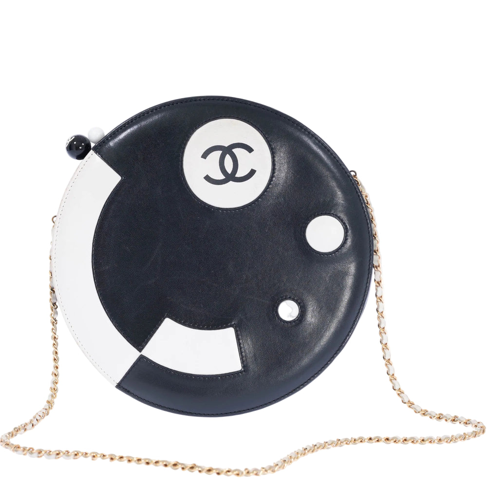 Chanel Disc Bag Black and White Lambskin Gold Hardware