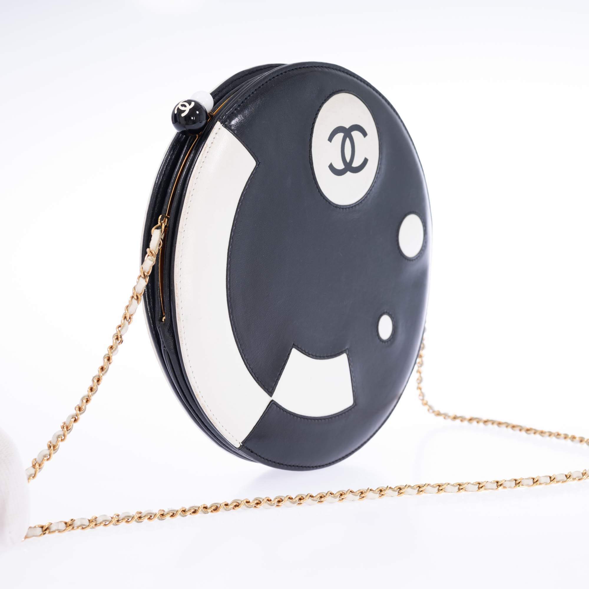 Chanel Disc Bag Black and White Lambskin Gold Hardware