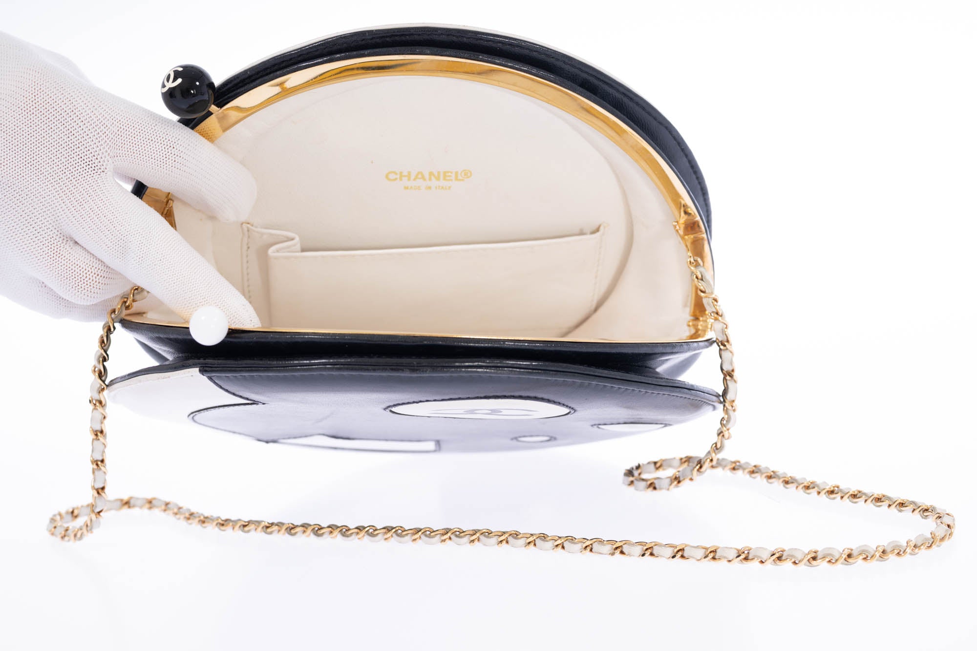Chanel La Pausa Lifesaver Round Bag White and Black Lambskin Gold Hardware