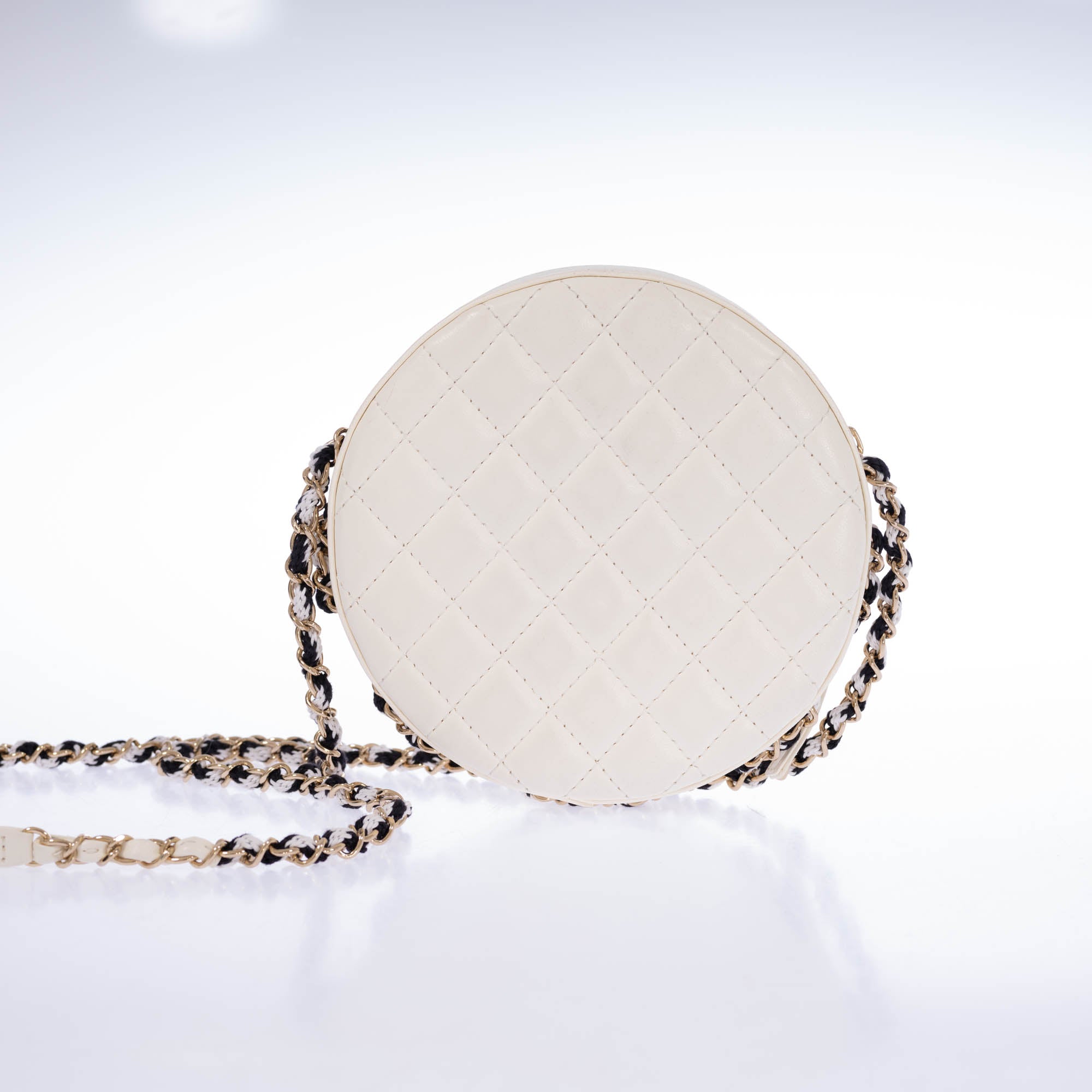 Chanel La Pausa Lifesaver Round Bag White and Black Lambskin Gold Hardware