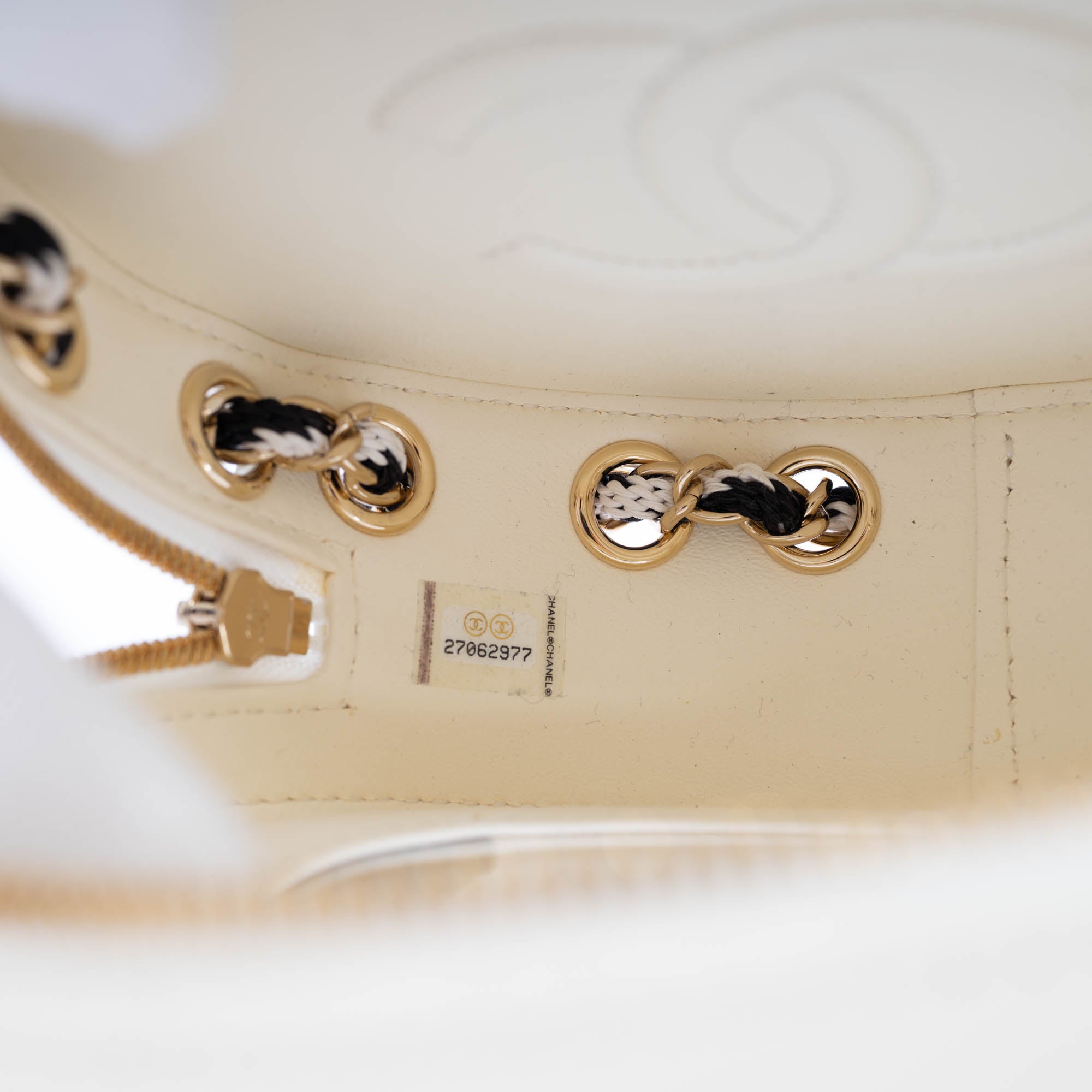 Chanel La Pausa Lifesaver Round Bag White and Black Lambskin Gold Hardware