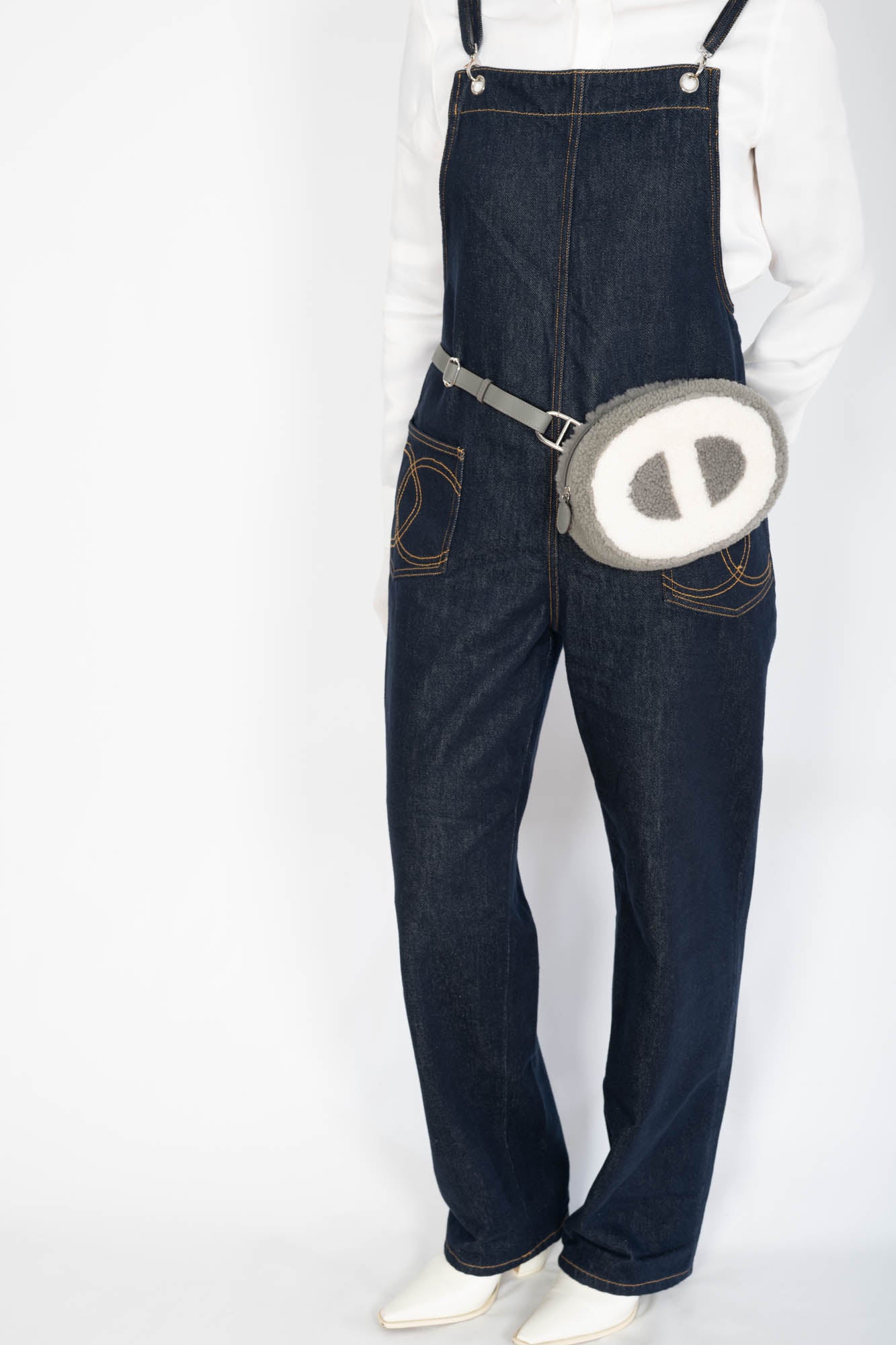 Hermès In-The-Loop Waist Bag Gris Shearling and Swift Palladium Hardware