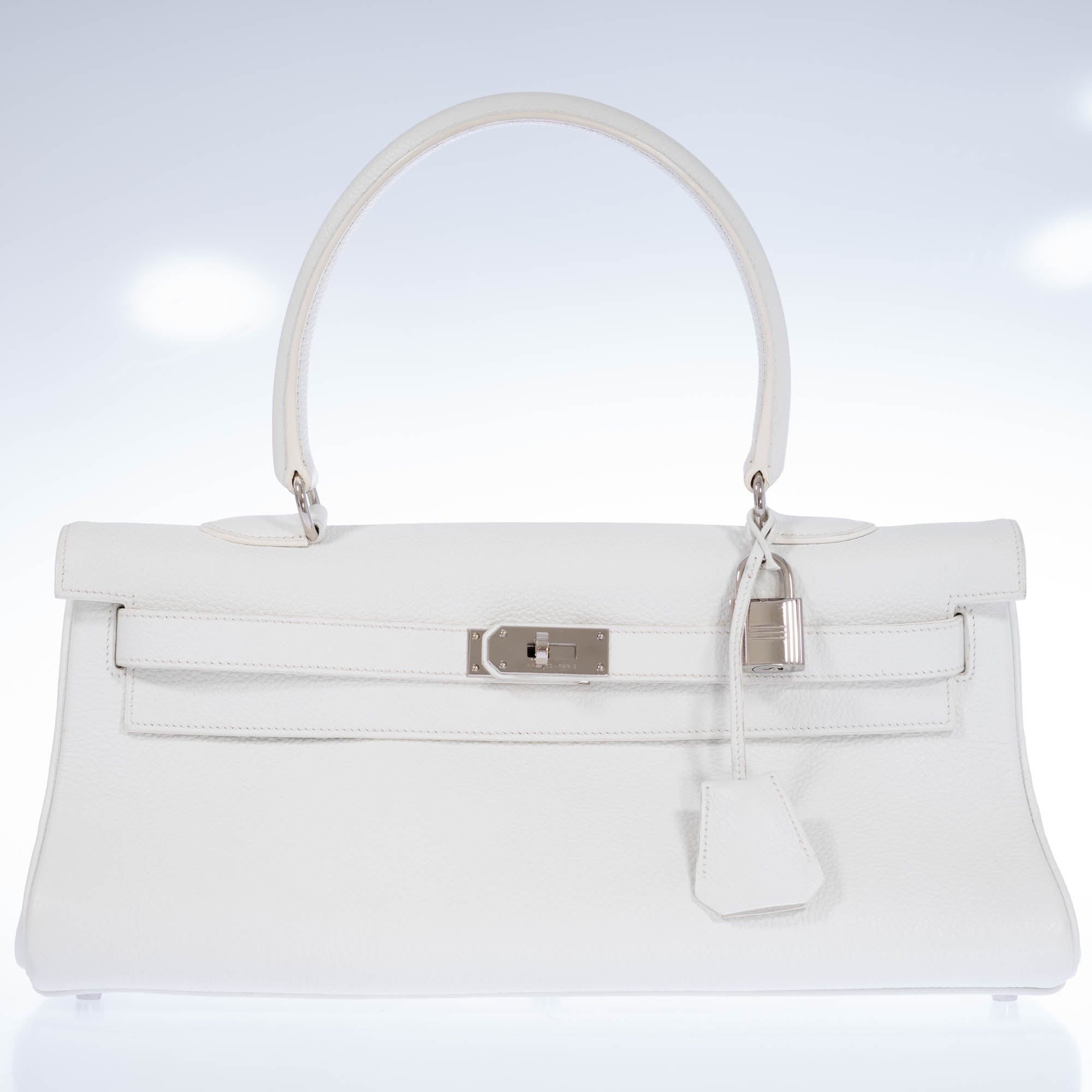 Hermès Shoulder Kelly 42 JPG Blanc Clemence Palladium Hardware front detail