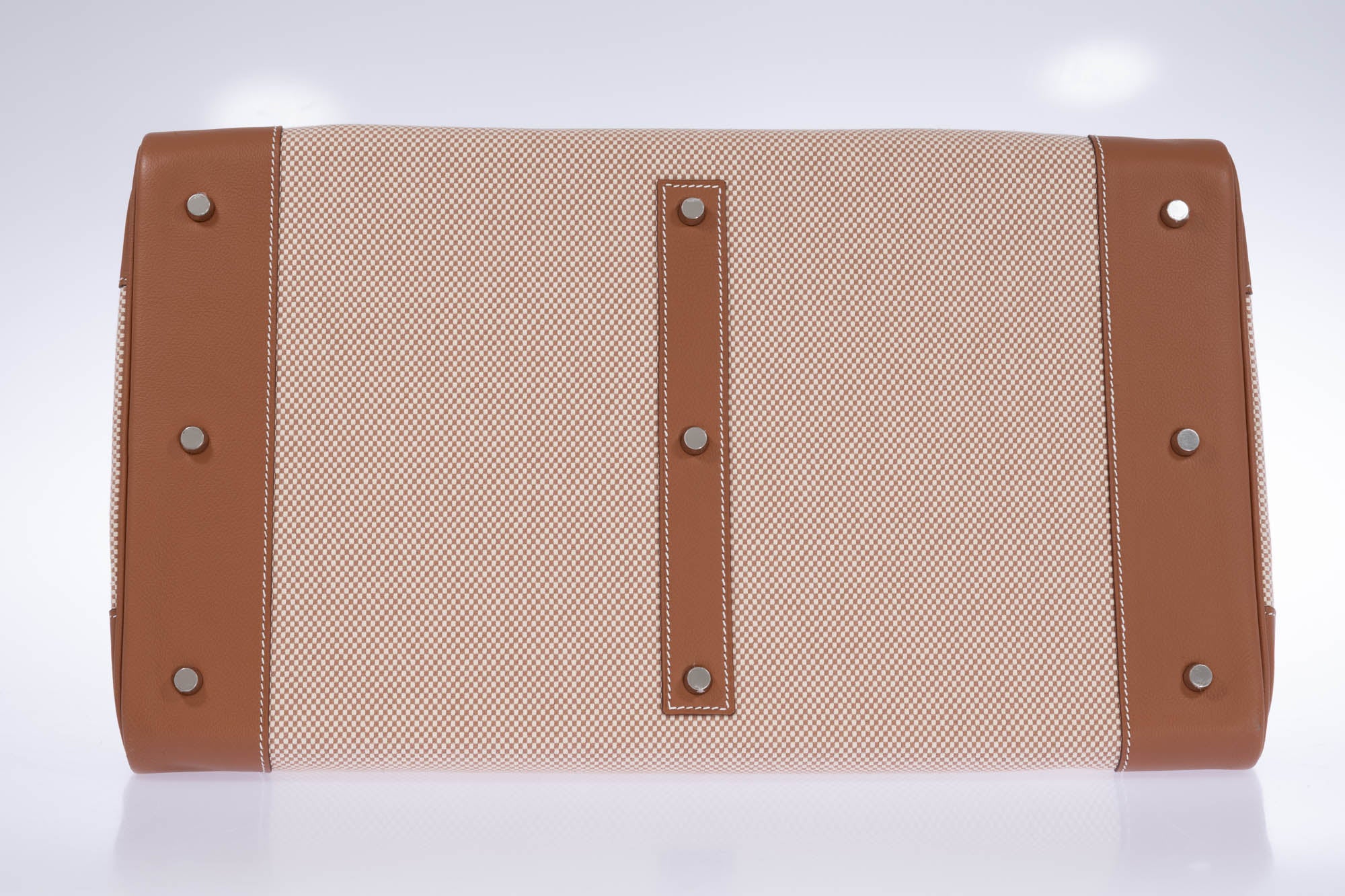 Hermès HAC 50 Ecru Beige Toile Criss and Gold Evercolor Palladium Hardware