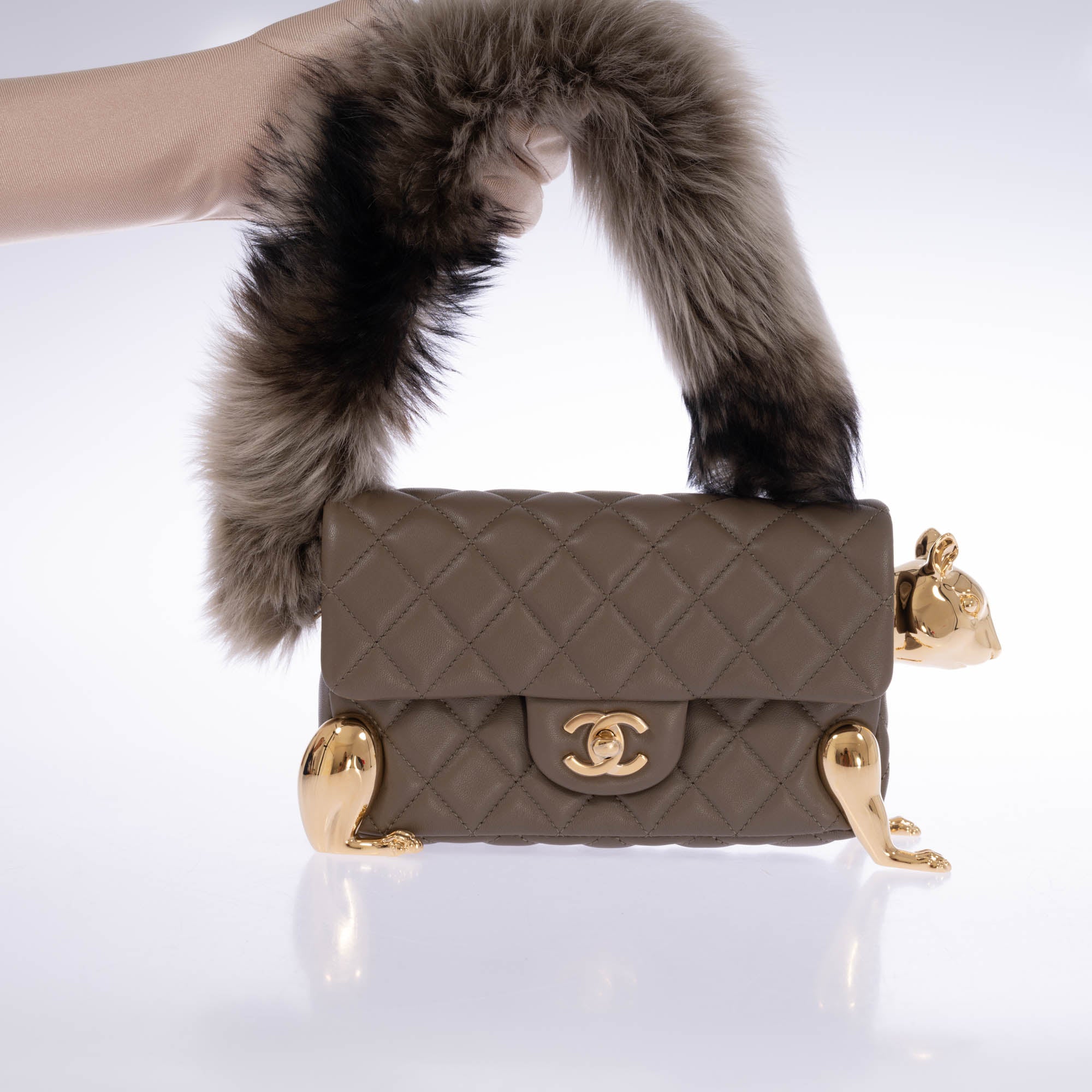 Chanel Squirrel Mini Flap Bag front CC turn lock detail