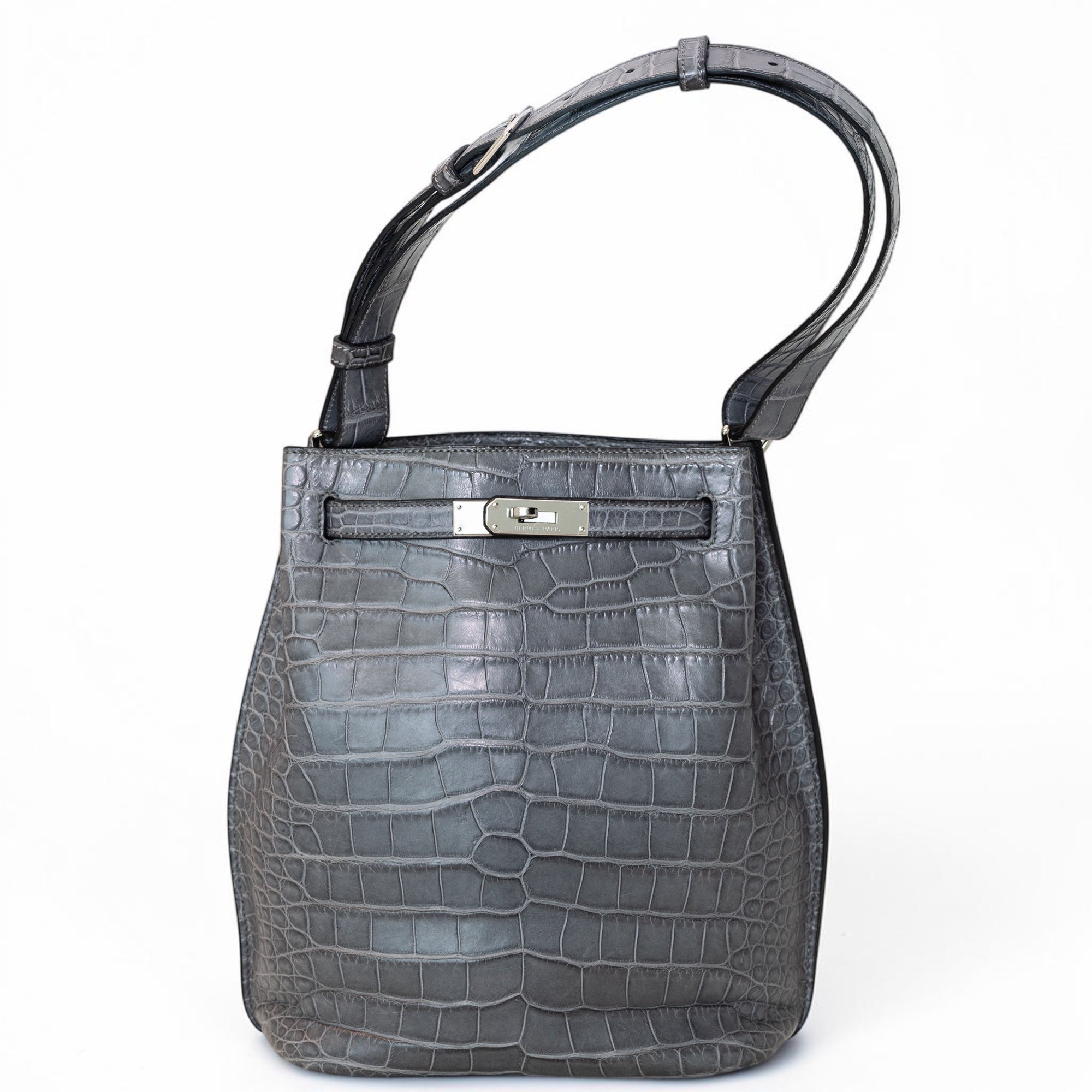 Hermès So Kelly 22 Gris Paris Matte Alligator Palladium Hardware