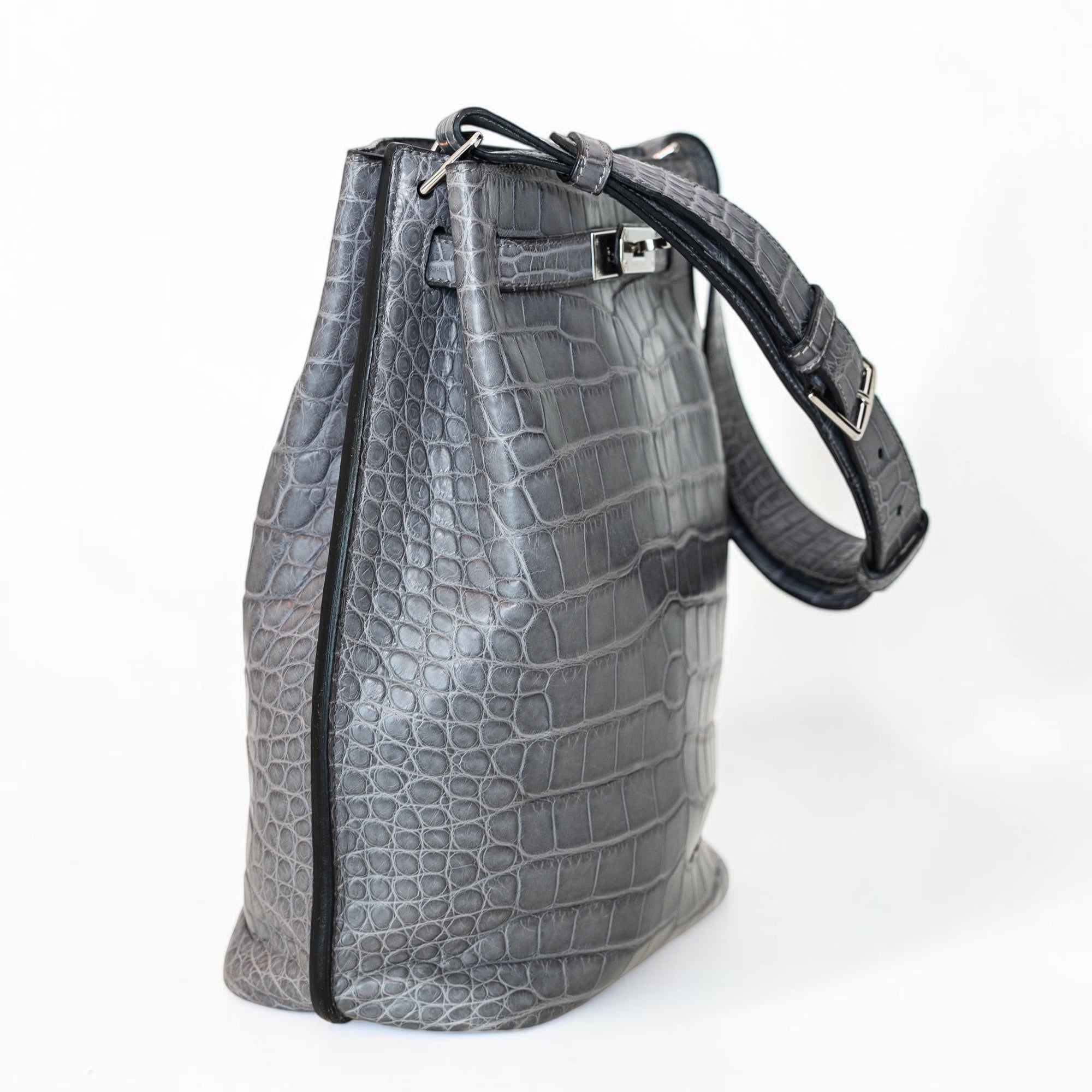 Hermès So Kelly 22 Gris Paris Matte Alligator Palladium Hardware