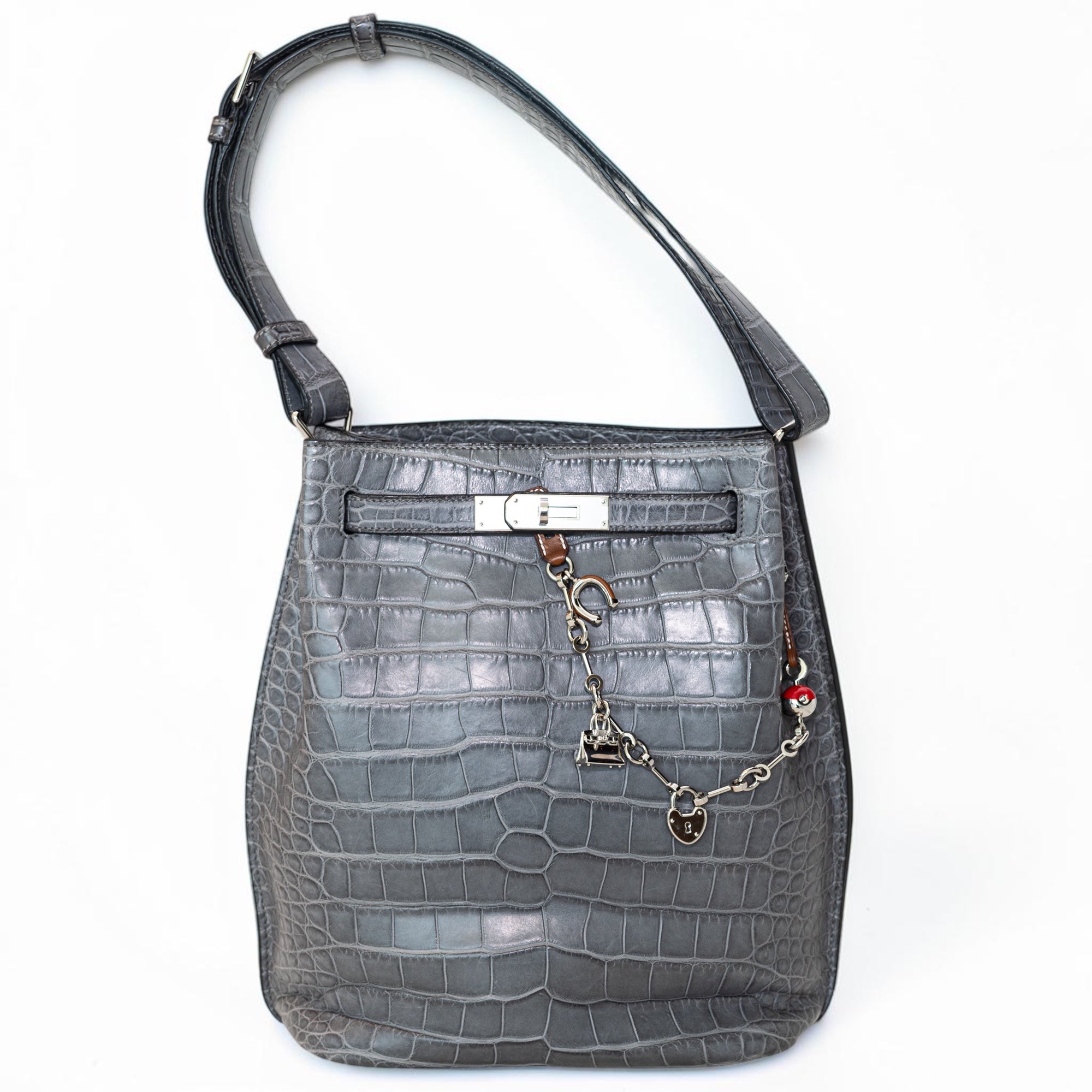 Hermès So Kelly 22 Gris Paris Matte Alligator Palladium Hardware