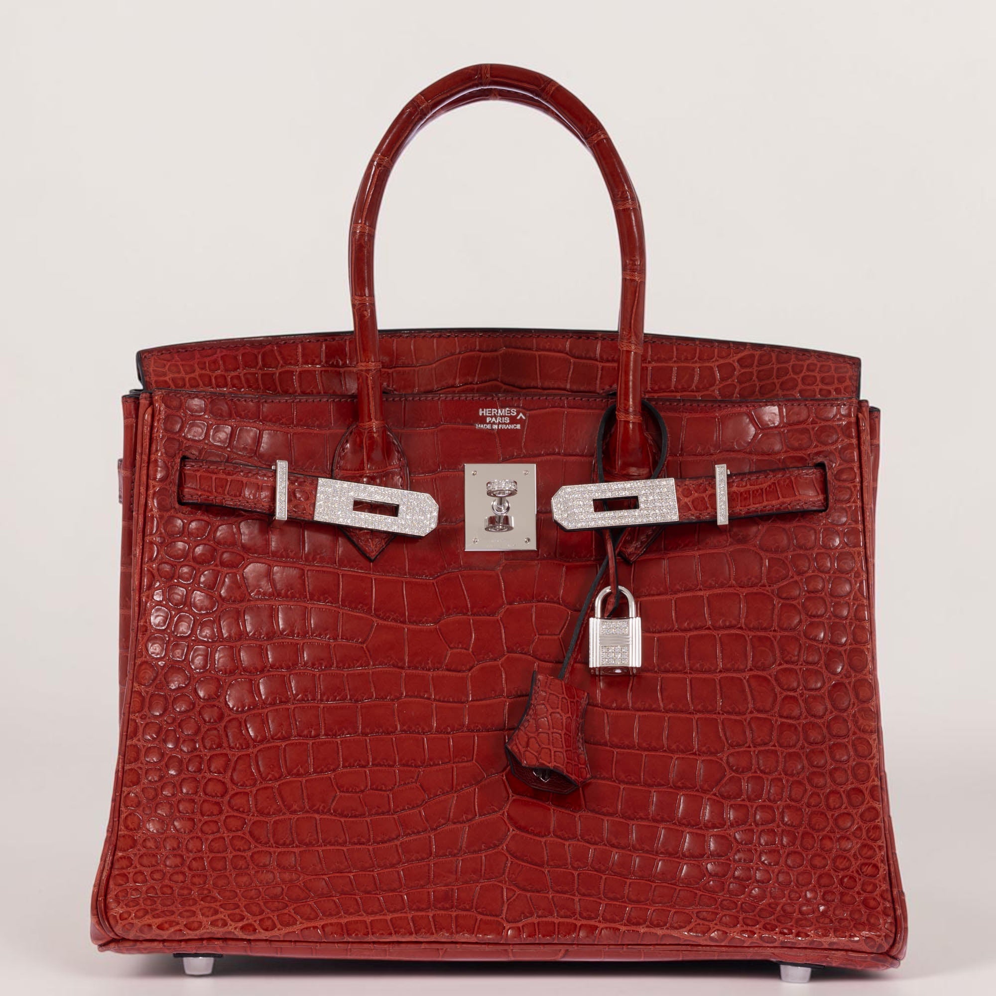 Hermès Birkin 30 Rouge H Matte Porosus Crocodile 18K White Gold and Diamond Hardware