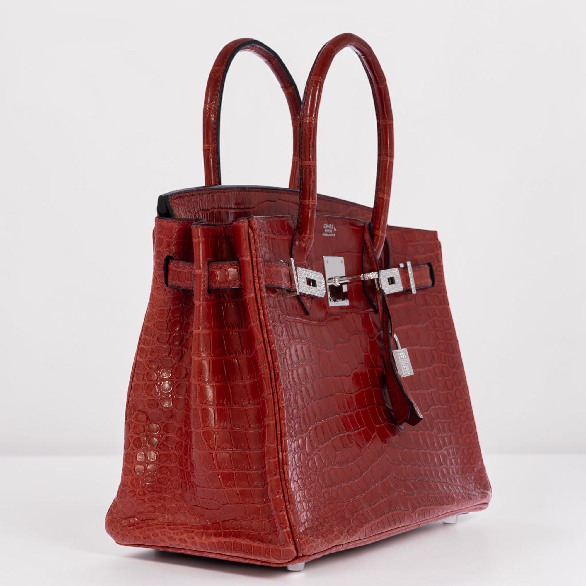 Hermès Birkin 30 Rouge H Matte Porosus Crocodile 18K White Gold and Diamond Hardware