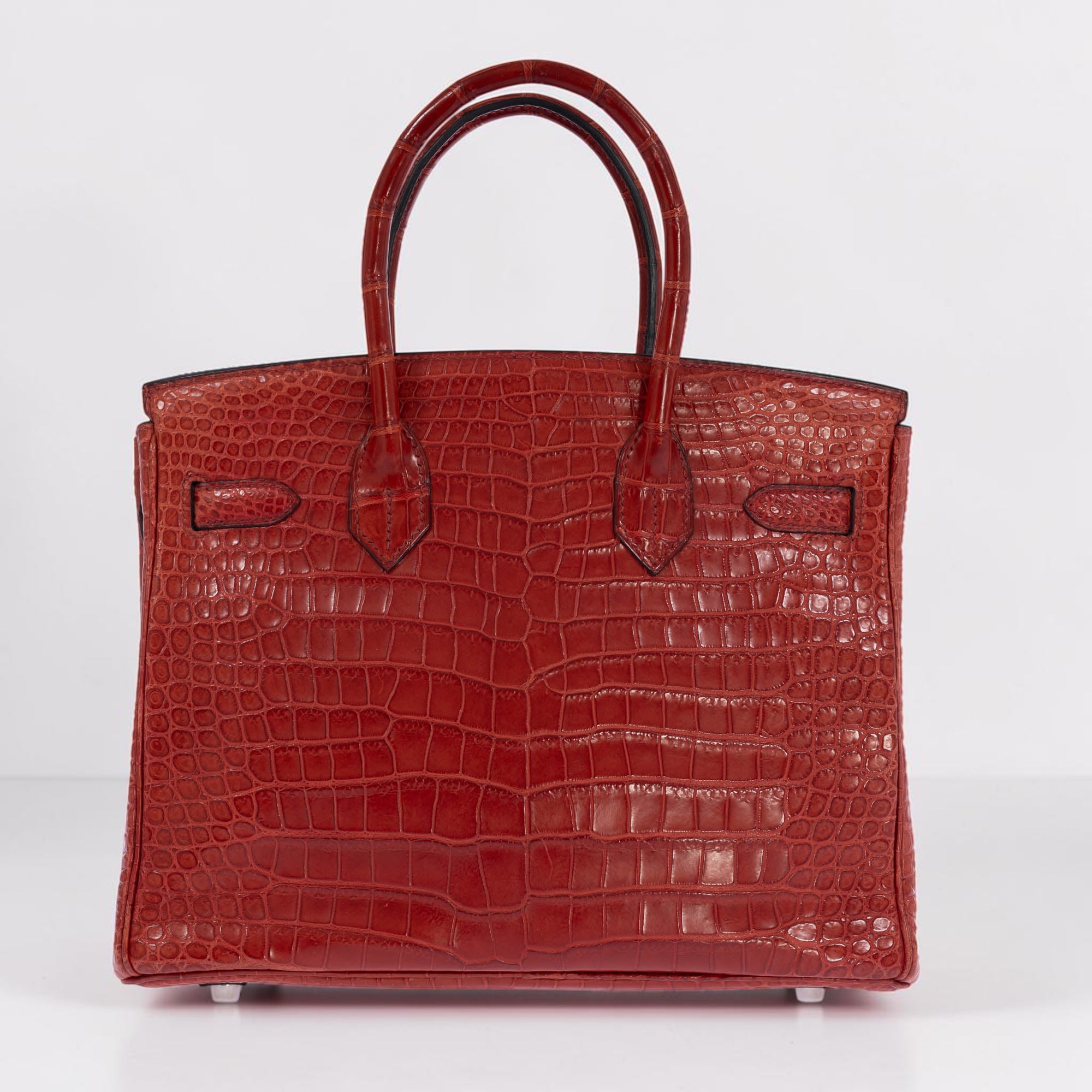 Hermès Birkin 30 Rouge H Matte Porosus Crocodile 18K White Gold and Diamond Hardware