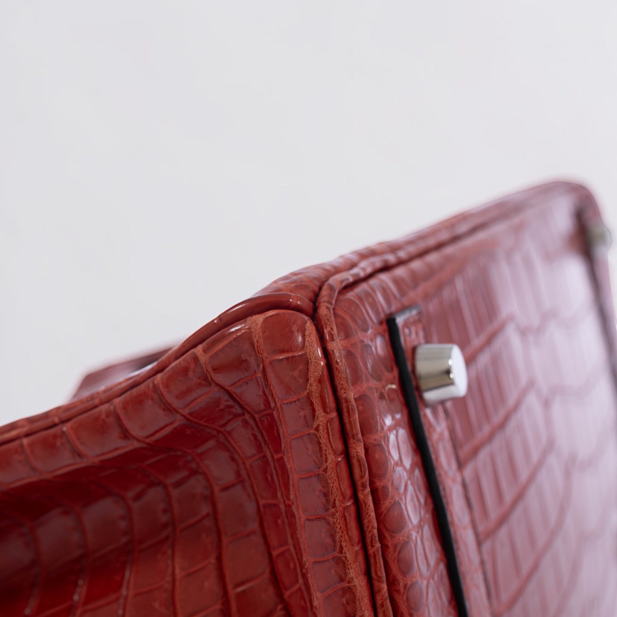 Hermès Birkin 30 Rouge H Matte Porosus Crocodile 18K White Gold and Diamond Hardware