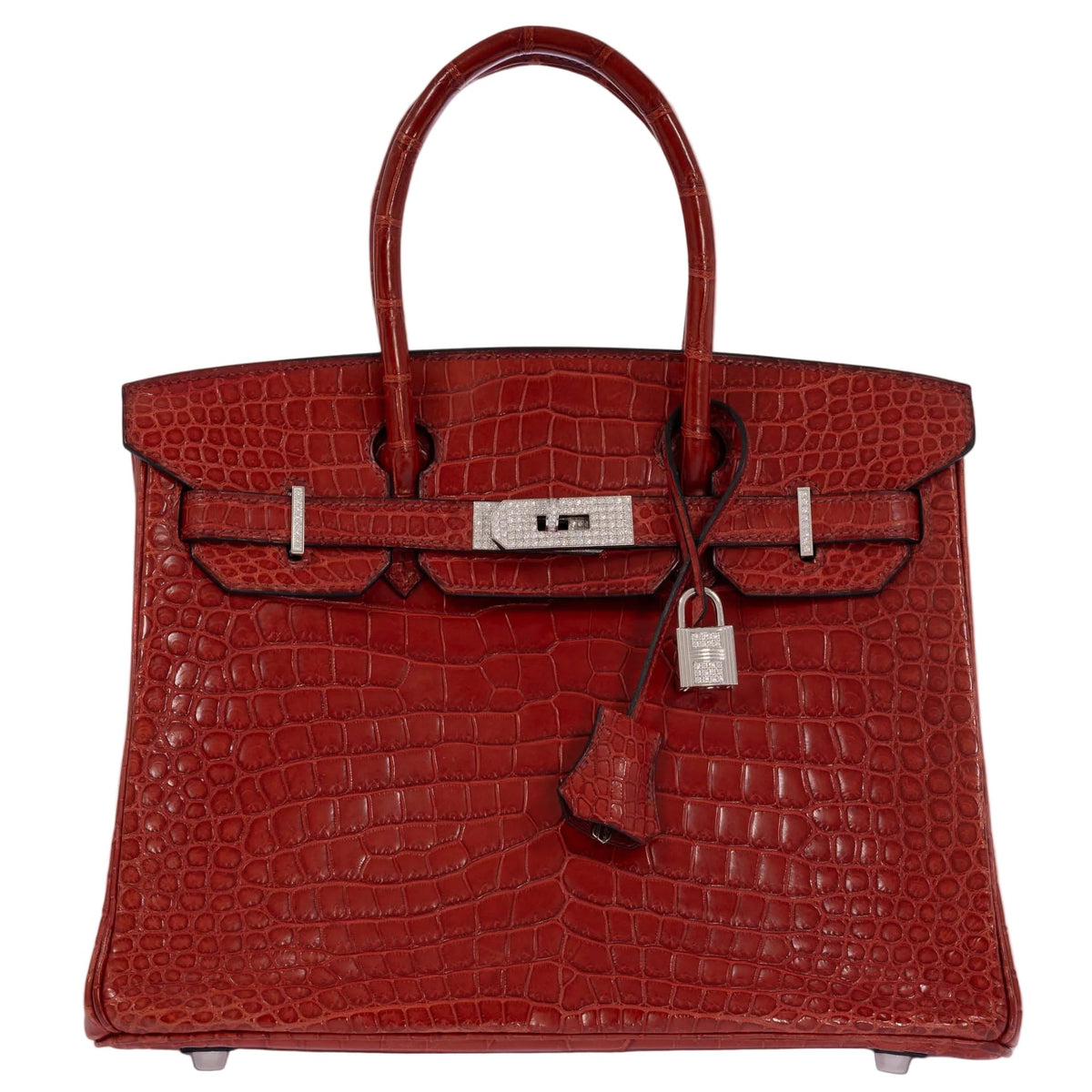 Hermès Birkin 30 Rouge H Matte Porosus Crocodile 18K White Gold and Diamond Hardware