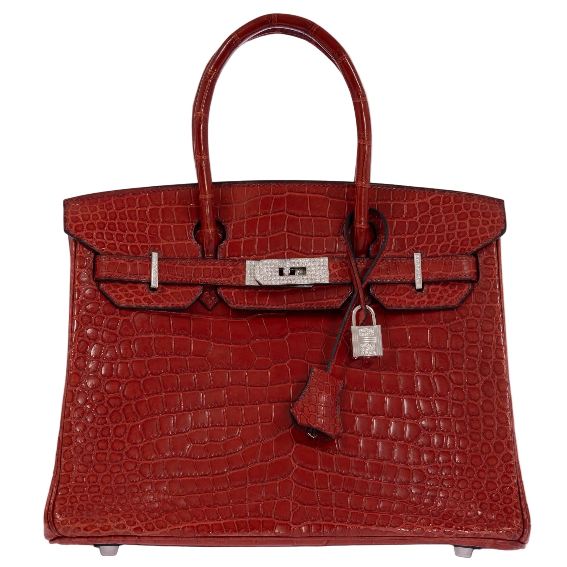 Hermès Birkin 30 Rouge H Matte Porosus Crocodile 18K White Gold and Diamond Hardware