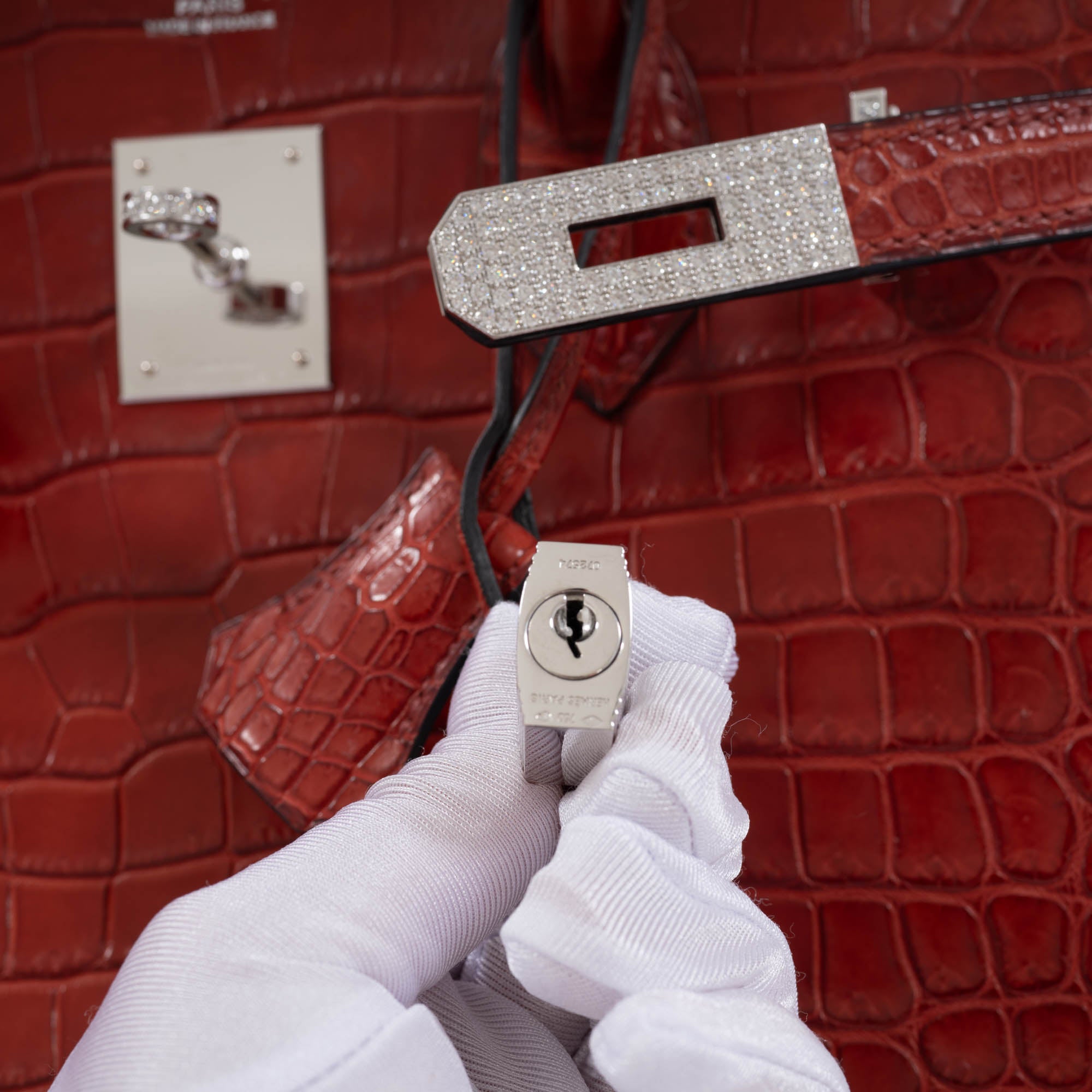 Hermès Birkin 30 Rouge H Matte Porosus Crocodile 18K White Gold and Diamond Hardware