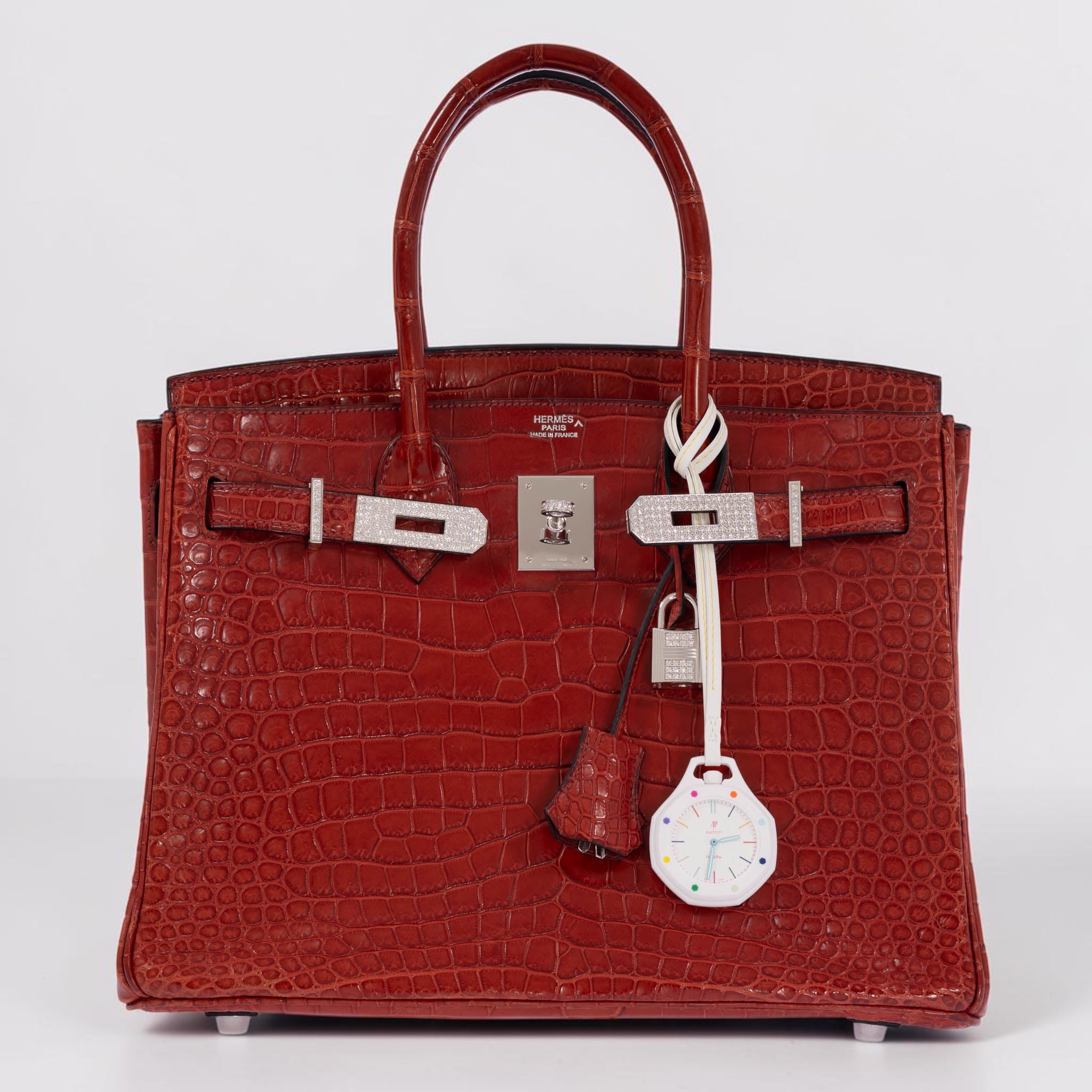 Hermès Birkin 30 Rouge H Matte Porosus Crocodile 18K White Gold and Diamond Hardware