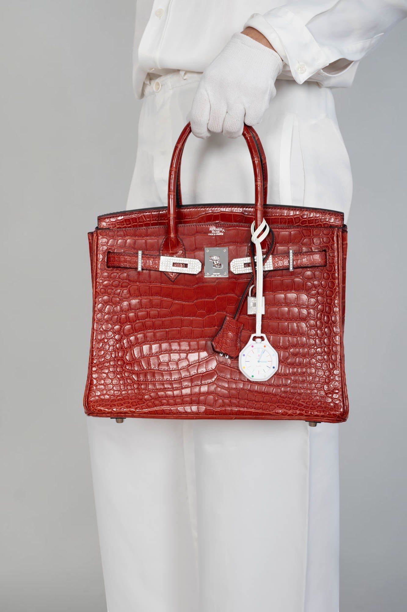 Hermès Birkin 30 Rouge H Matte Porosus Crocodile 18K White Gold and Diamond Hardware