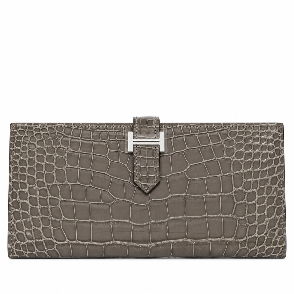 Hermès Béarn Soufflet Gris Ciment Shiny Alligator Palladium