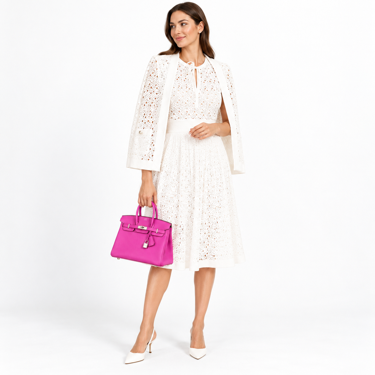 Hermès Birkin 25 Magnolia Togo Palladium Hardware - 2018, C — styled on a human model