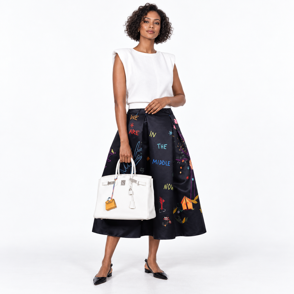 Hermès Birkin 35 White Clemence leather Palladium Hardware - N Square — styled on a human model